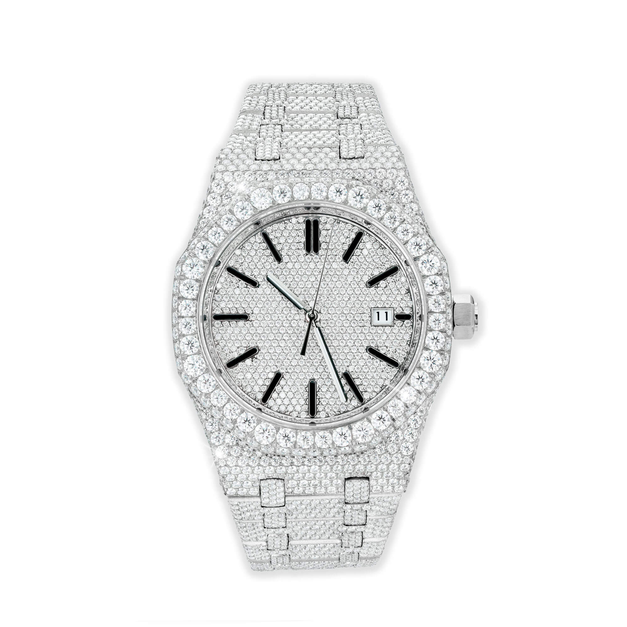 Full Pavé VVS Moissanite Watch | 41MM | White-Tone Finish by Sommarnox