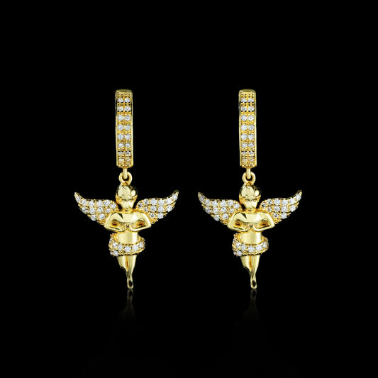 Men’s Angel Moissanite Huggie Earrings – Gold Plated, Sparkling VVS Stones