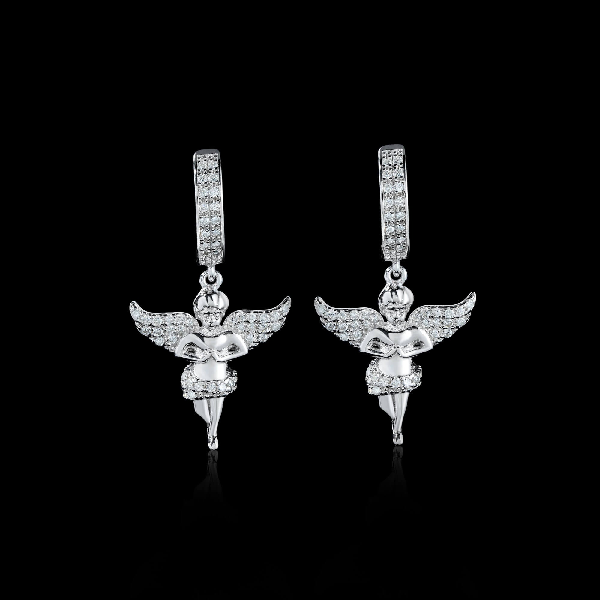 Silver Angel Moissanite Huggie Earrings for Men – Fully Iced Out VVS Stones