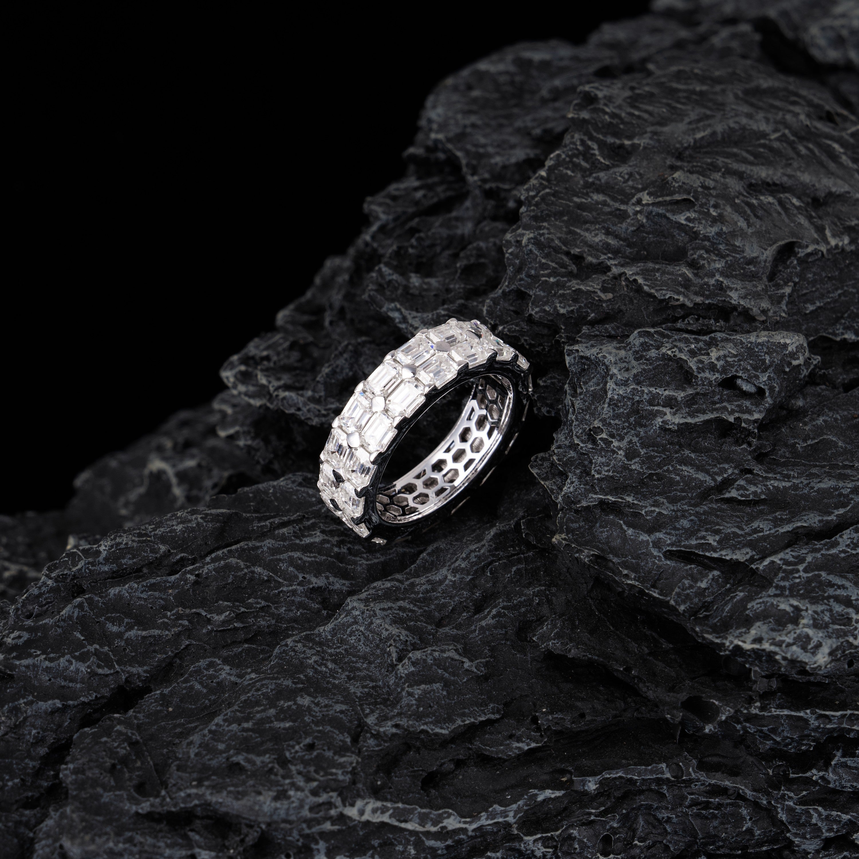 Iced Out Baguette Cut Moissanite Ring – Full Eternity Band – alternate product view 2