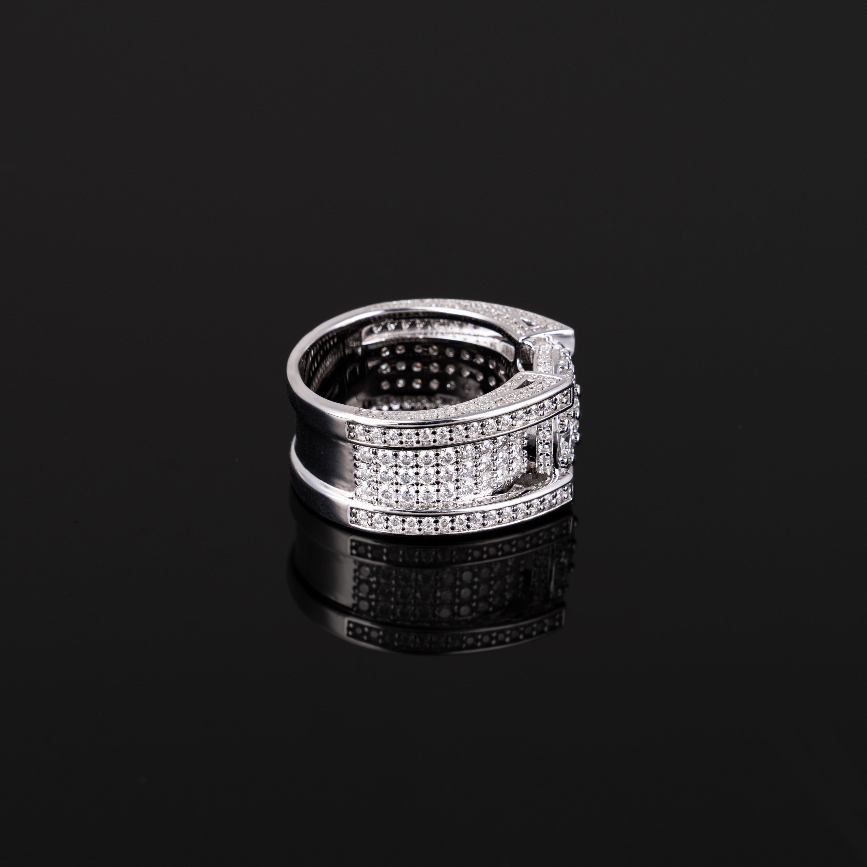 Iced Out Round Cluster Moissanite Ring VVS Pavé Double Band – alternate product view 4