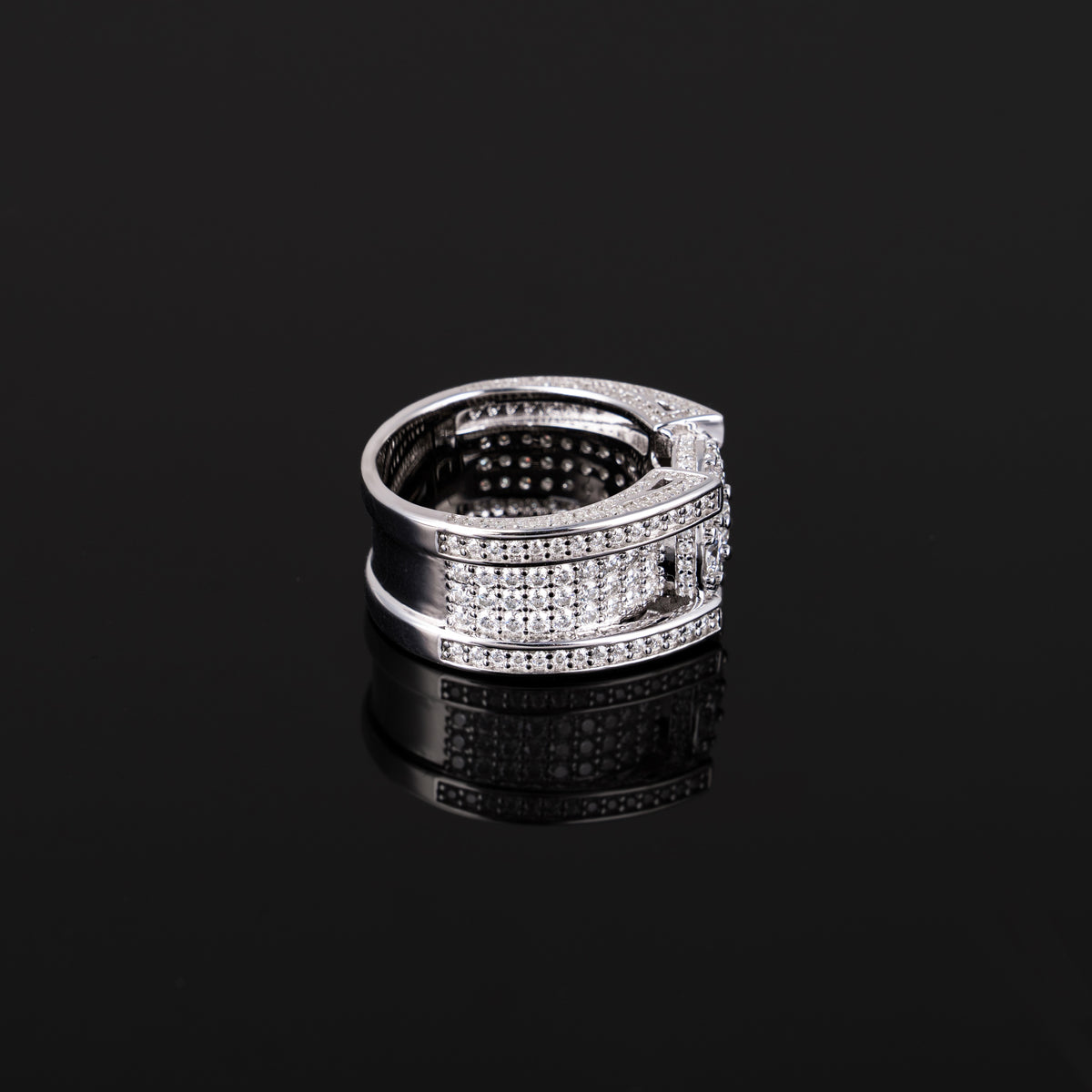 Iced Out Round Cluster Moissanite Ring VVS Pavé Double Band – alternate product view 4