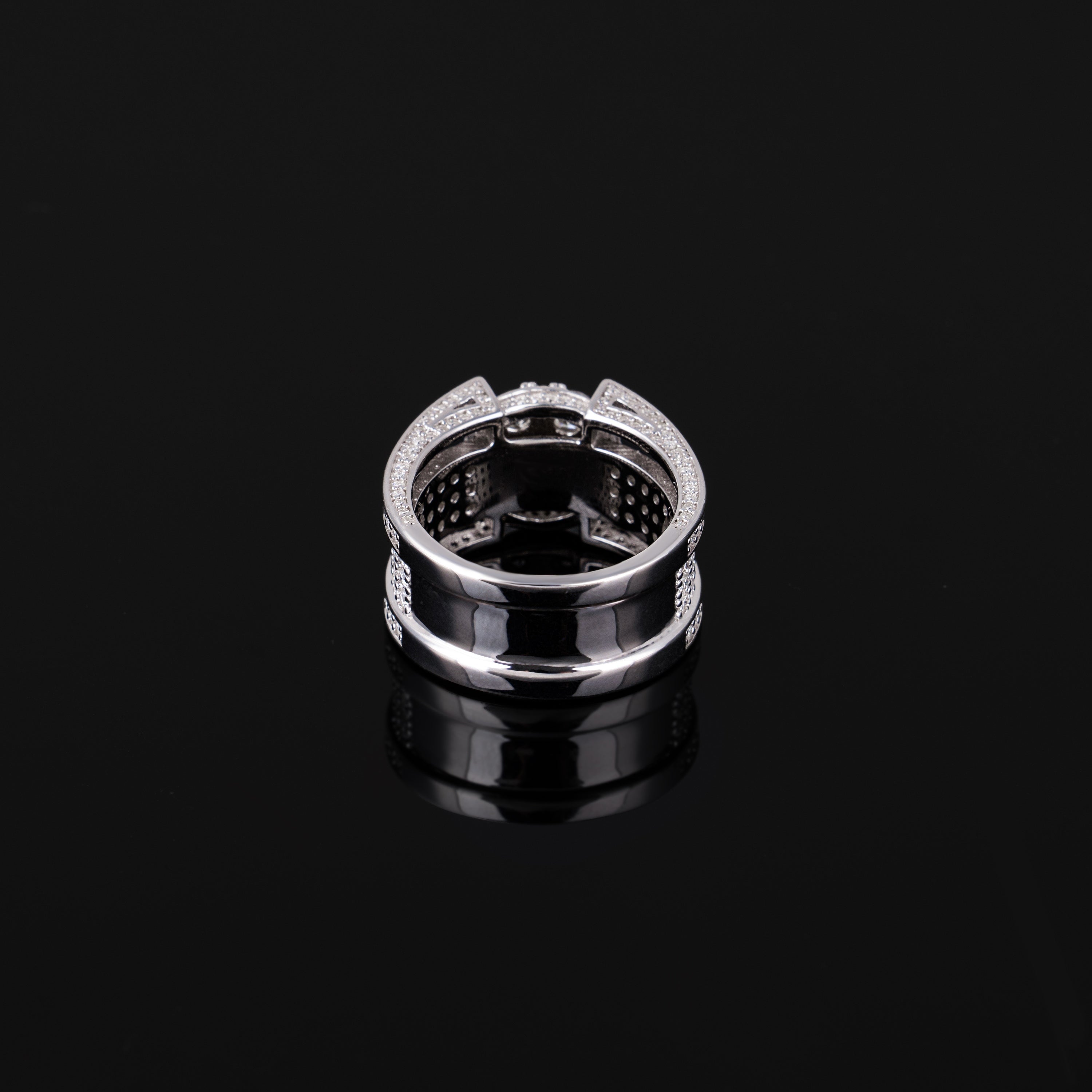 Iced Out Round Cluster Moissanite Ring VVS Pavé Double Band – alternate product view 5
