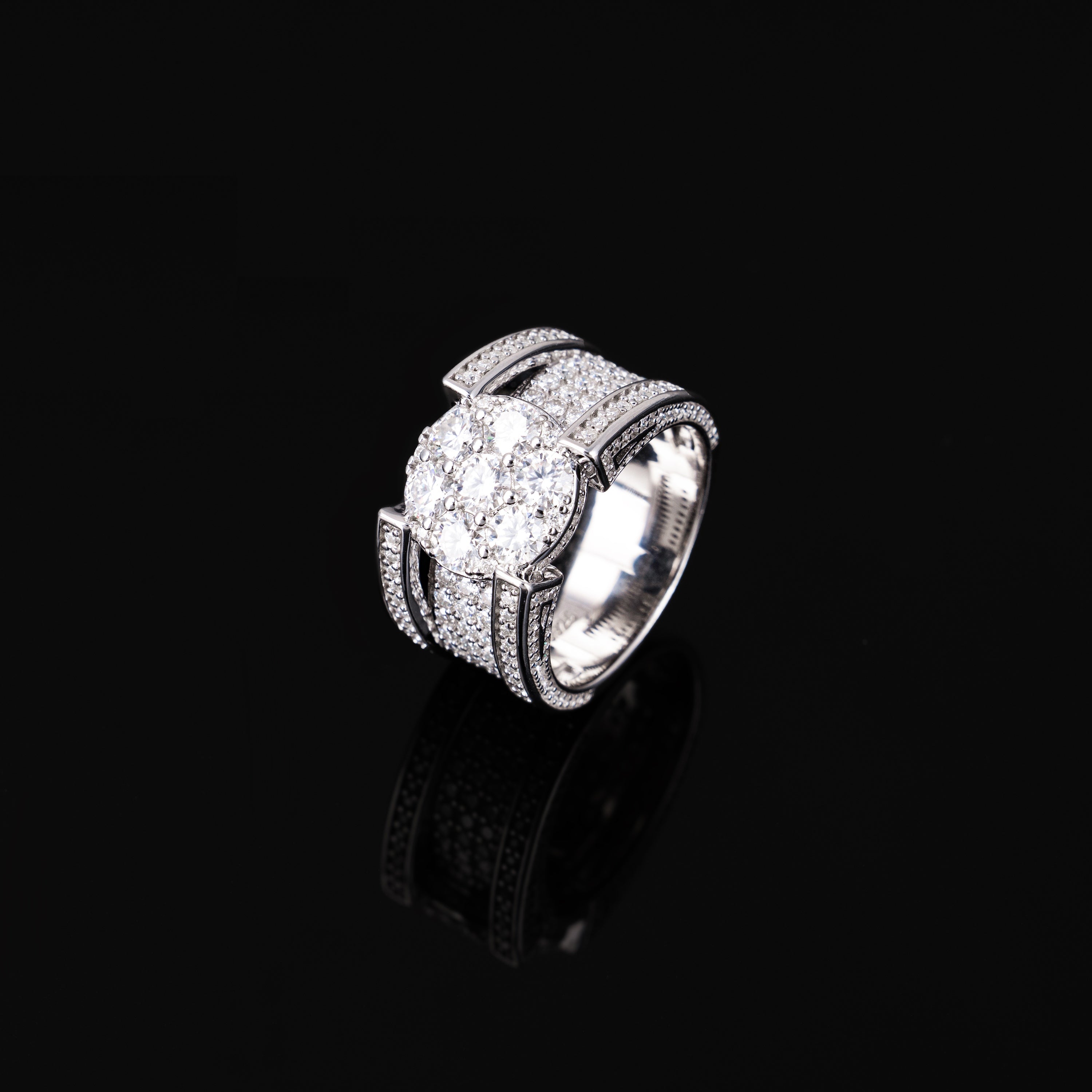 Iced Out Round Cluster Moissanite Ring VVS Pavé Double Band – alternate product view 6