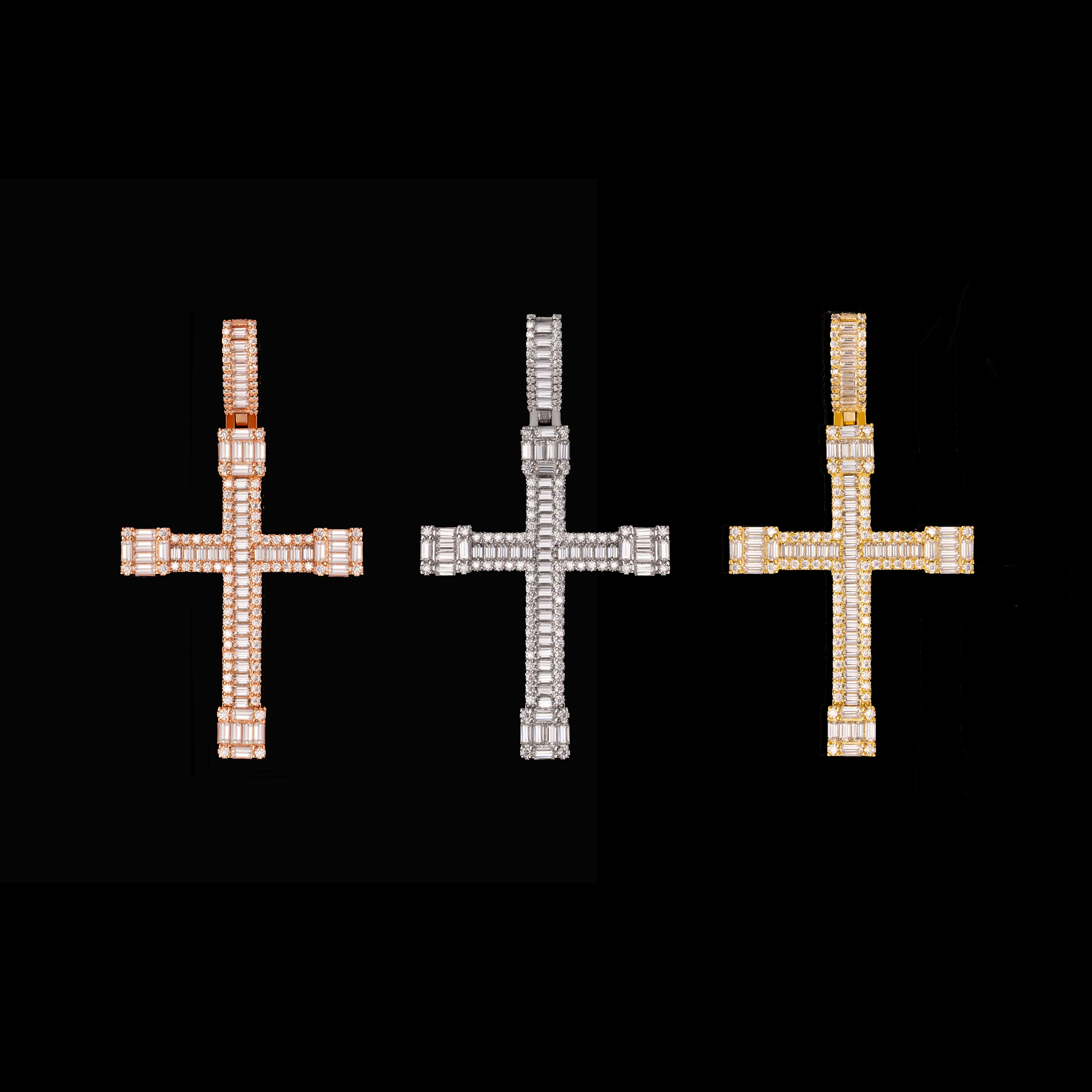 Iced Out Baguette Cross Pendant – Moissanite Hip Hop Necklace Charm – alternate product view 3