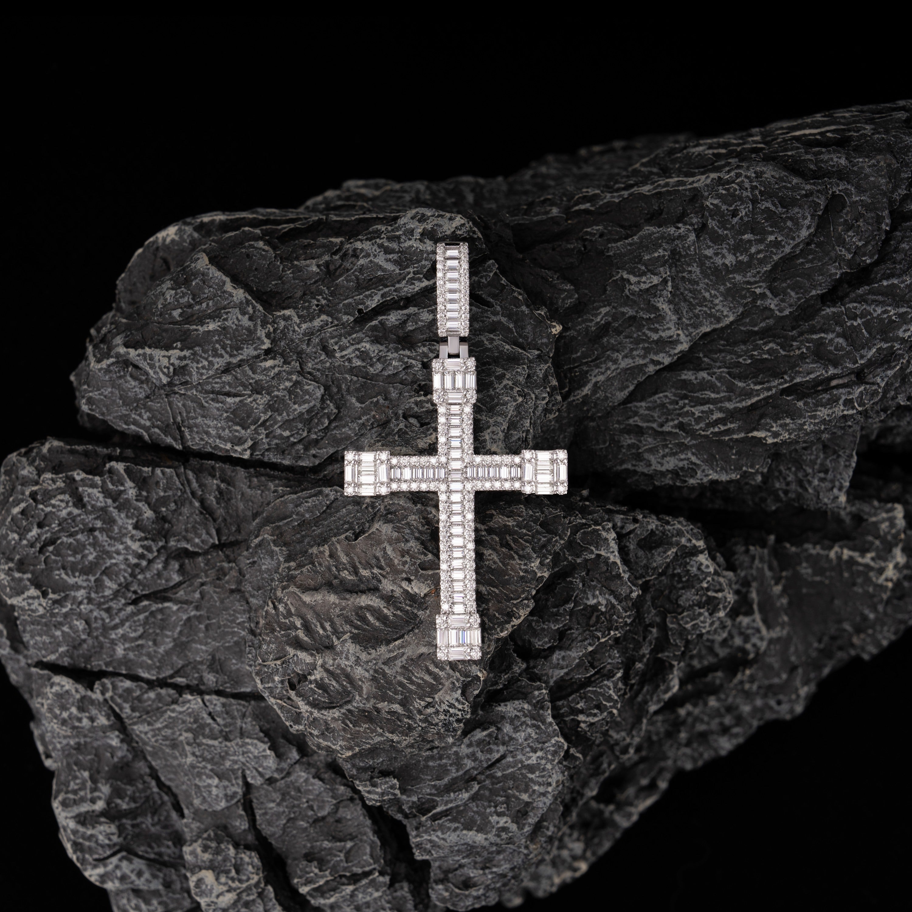 Iced Out Baguette Cross Pendant – Moissanite Hip Hop Necklace Charm – alternate product view 5