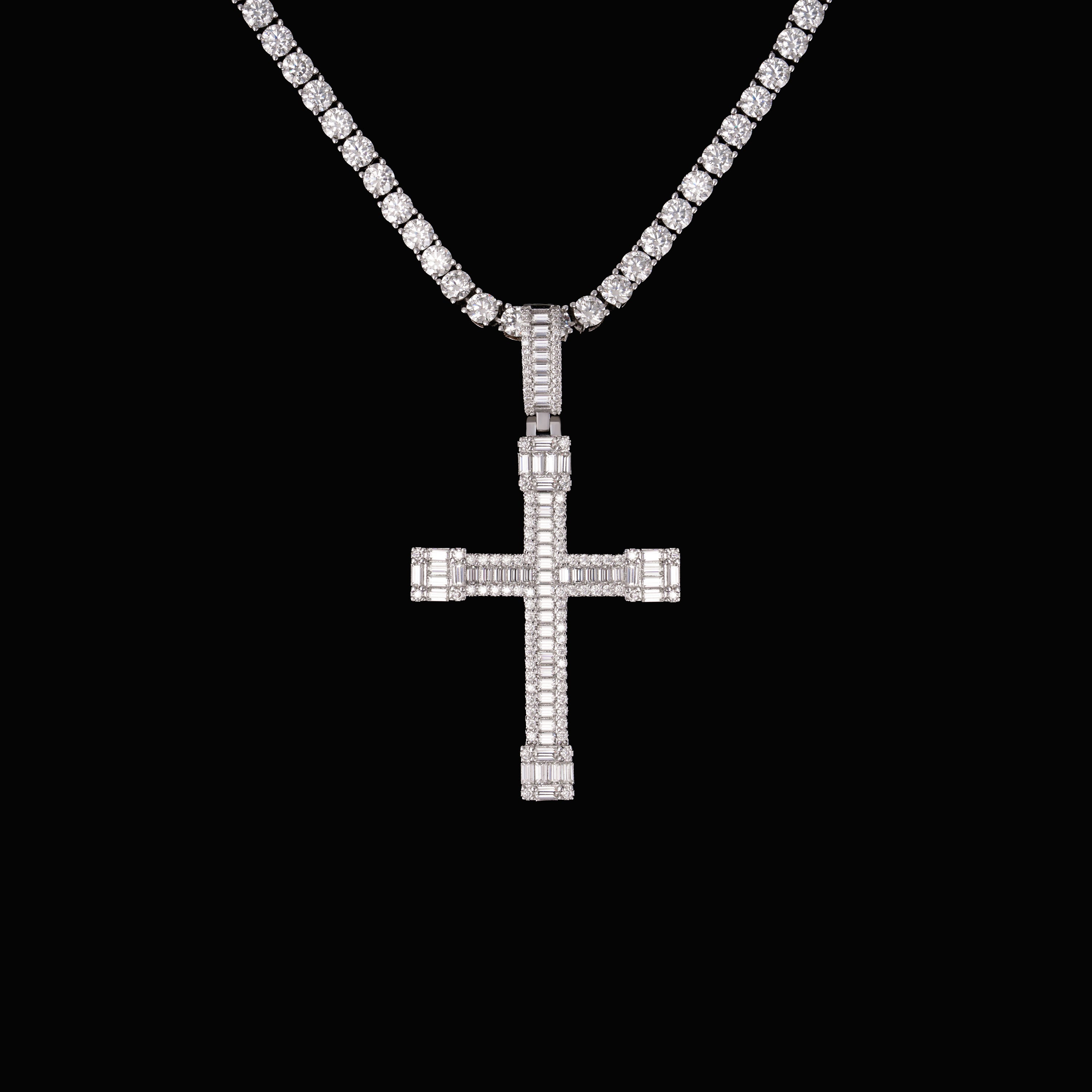Iced Out Baguette Cross Pendant – Moissanite Hip Hop Necklace Charm – alternate product view 4