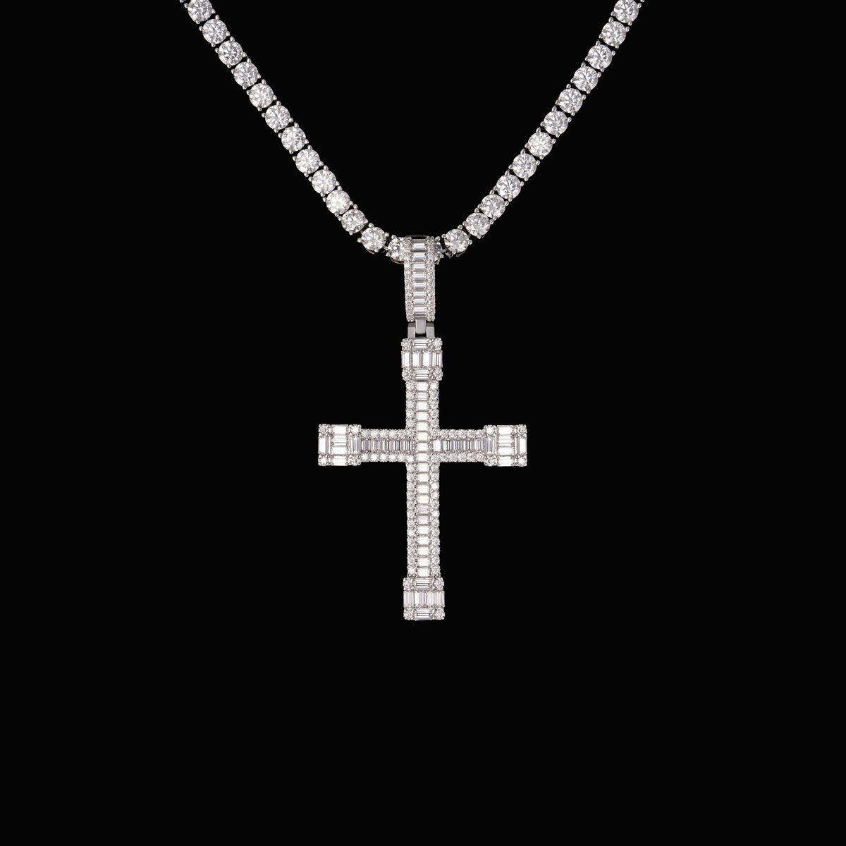 Iced Out Baguette Cross Pendant – Moissanite Hip Hop Necklace Charm – alternate product view 4