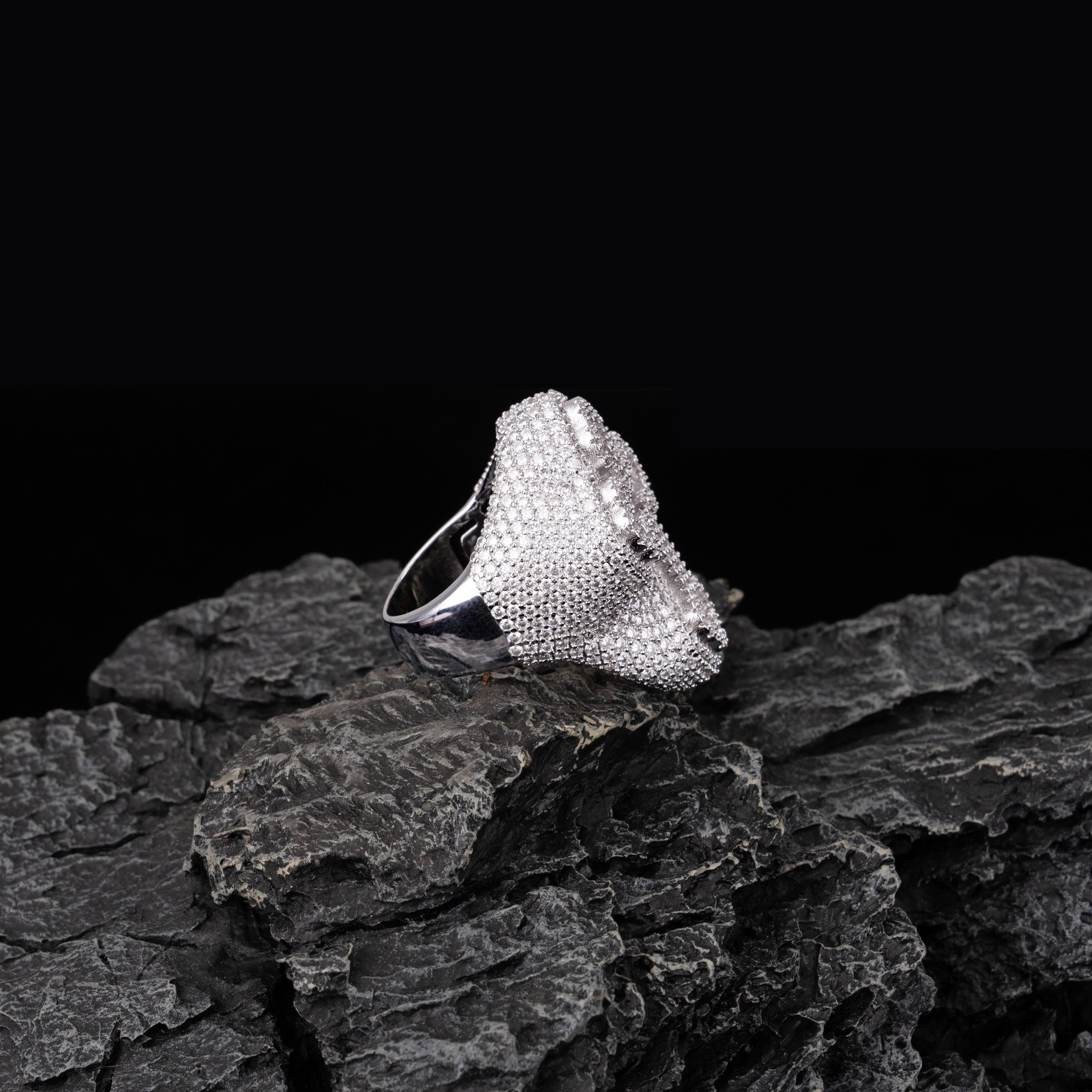 Iced Out Skull Cross Moissanite Ring VVS Half Pavé Statement Ring – alternate product view 3