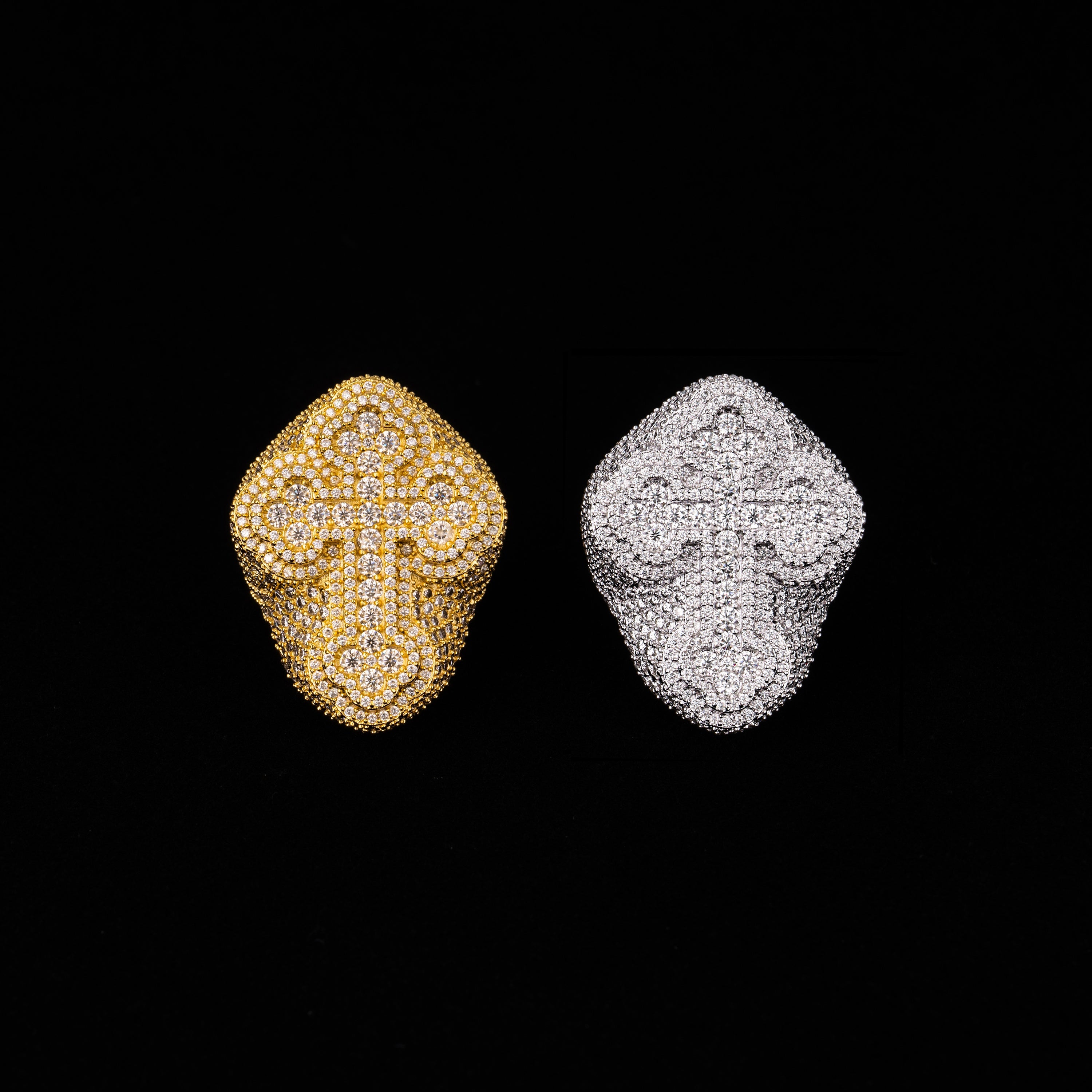 Iced Out Skull Cross Moissanite Ring VVS Half Pavé Statement Ring by Sommarnox