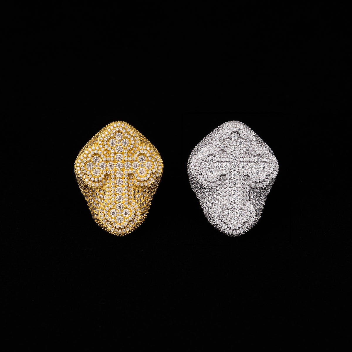 Iced Out Skull Cross Moissanite Ring VVS Half Pavé Statement Ring by Sommarnox