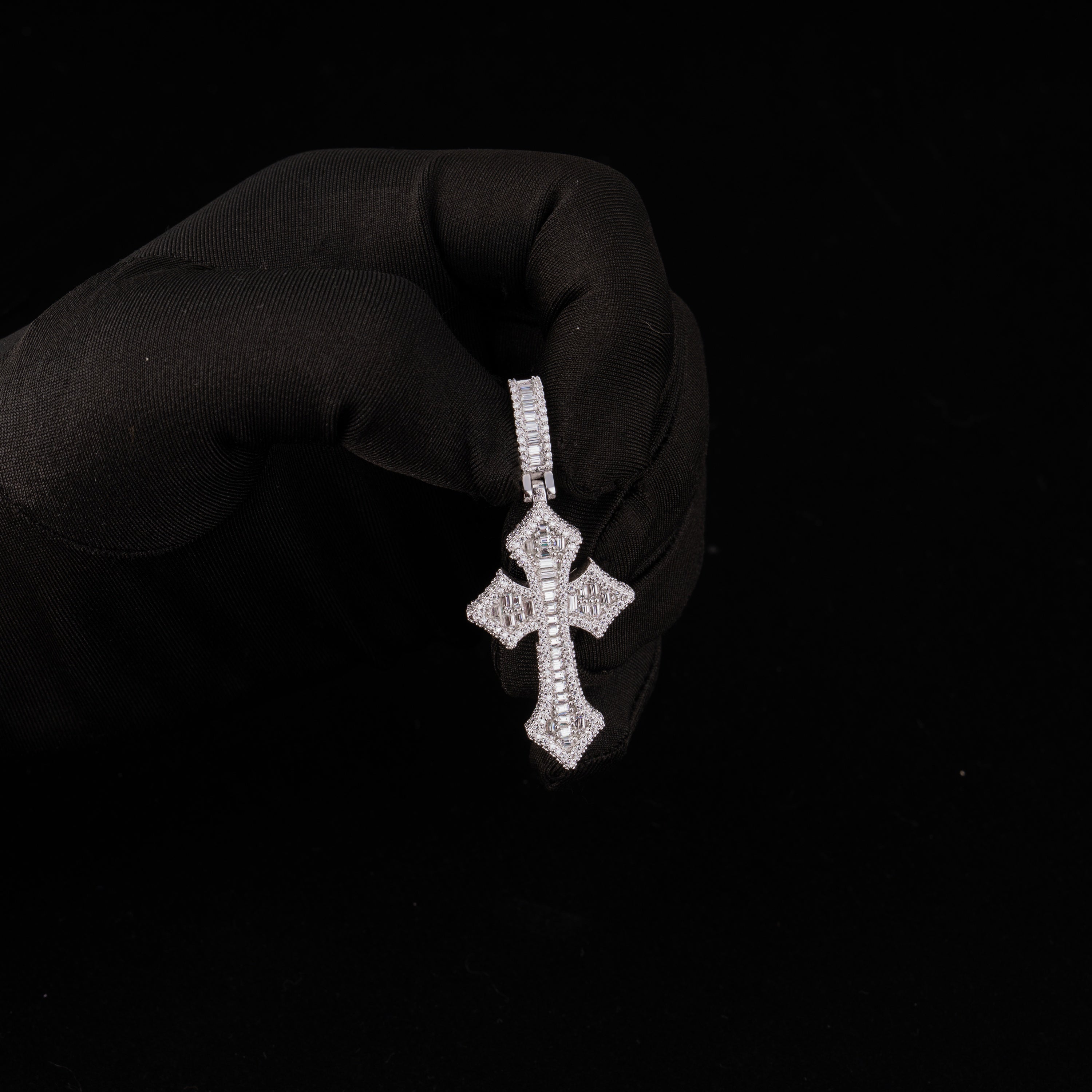 Baguette Cut Cross Pendant – Iced Out Moissanite Faith Necklace Charm – alternate product view 7