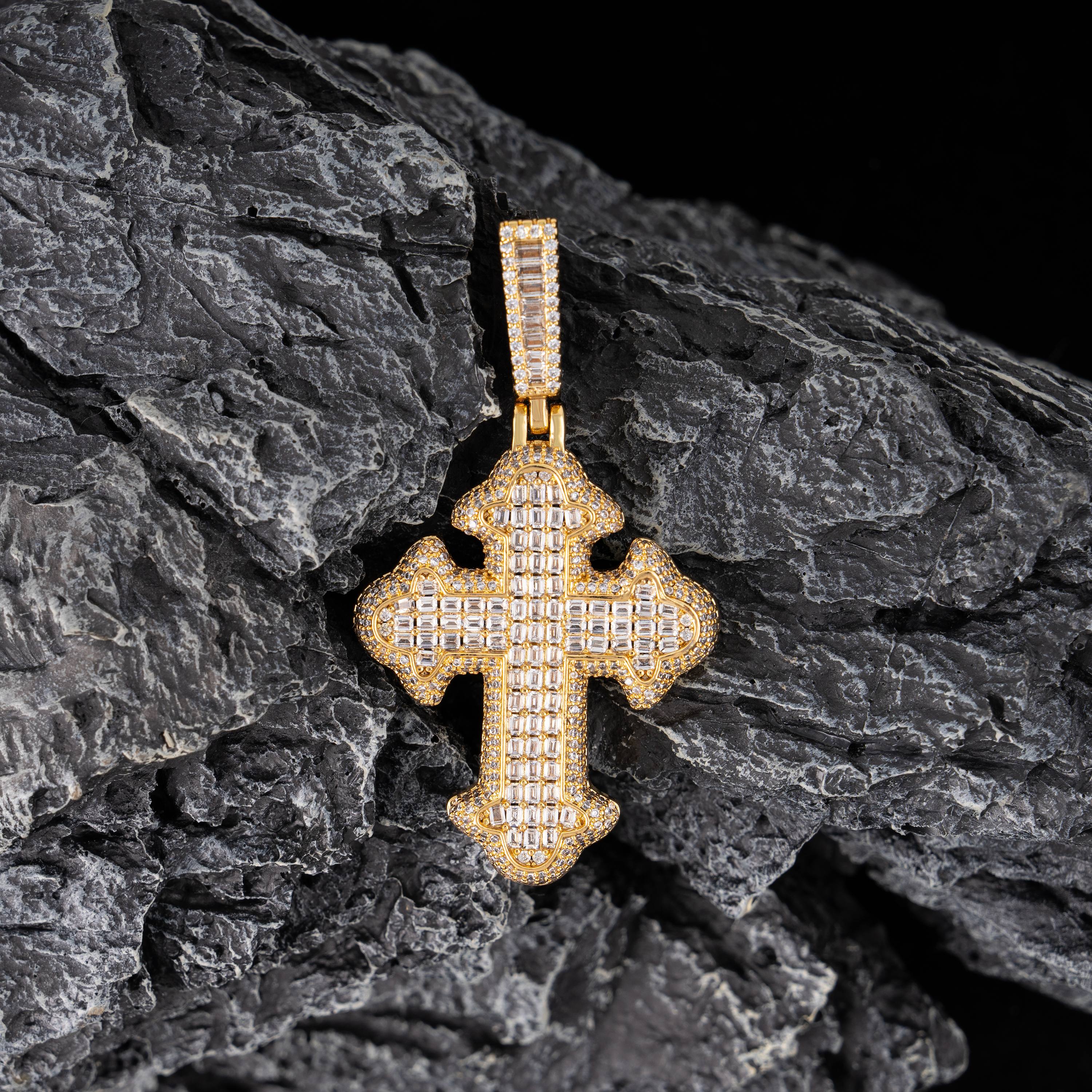 Iced Cross Pendant Baguette & Round Moissanite Fully Flooded Statement Piece – alternate product view 4