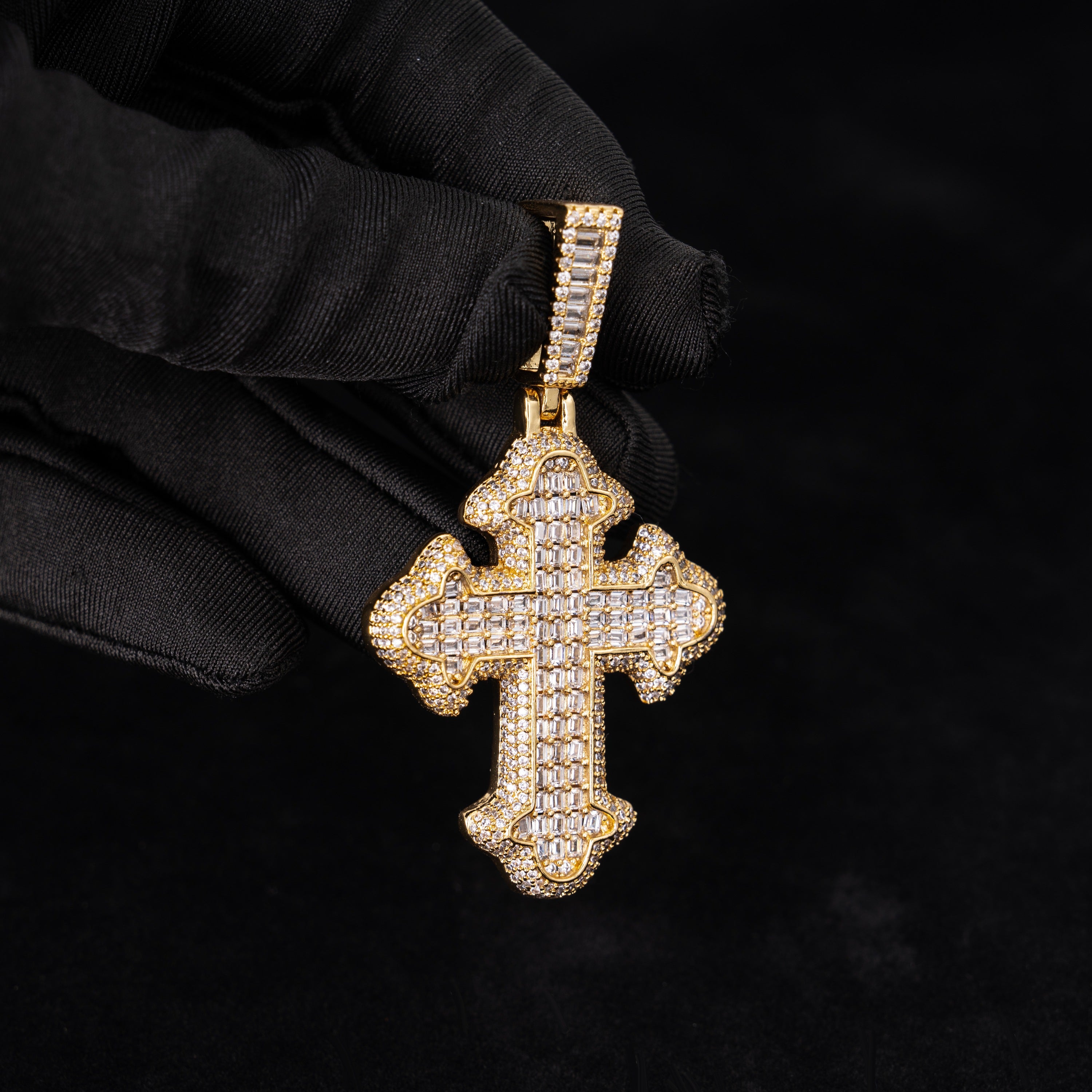 Iced Cross Pendant Baguette & Round Moissanite Fully Flooded Statement Piece – alternate product view 5