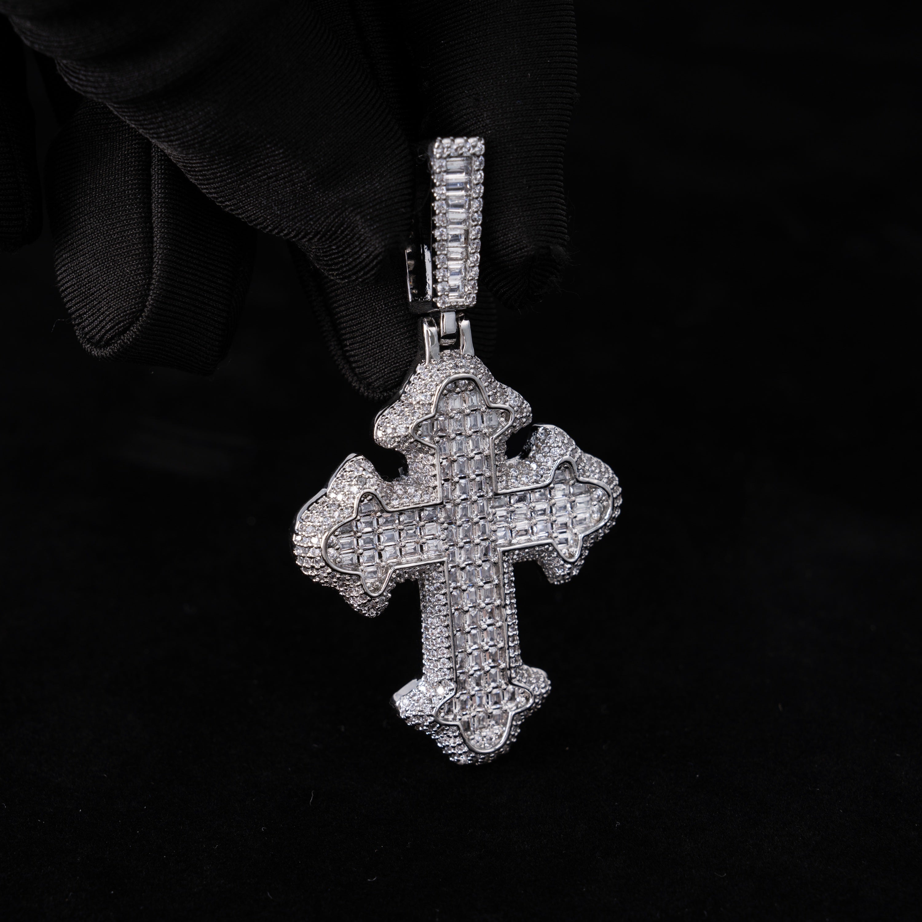 Iced Cross Pendant Baguette & Round Moissanite Fully Flooded Statement Piece – alternate product view 6
