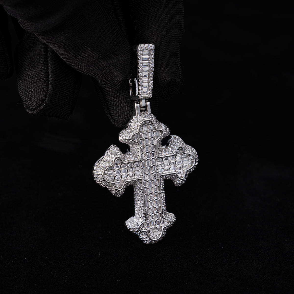 Iced Cross Pendant Baguette & Round Moissanite Fully Flooded Statement Piece – alternate product view 6
