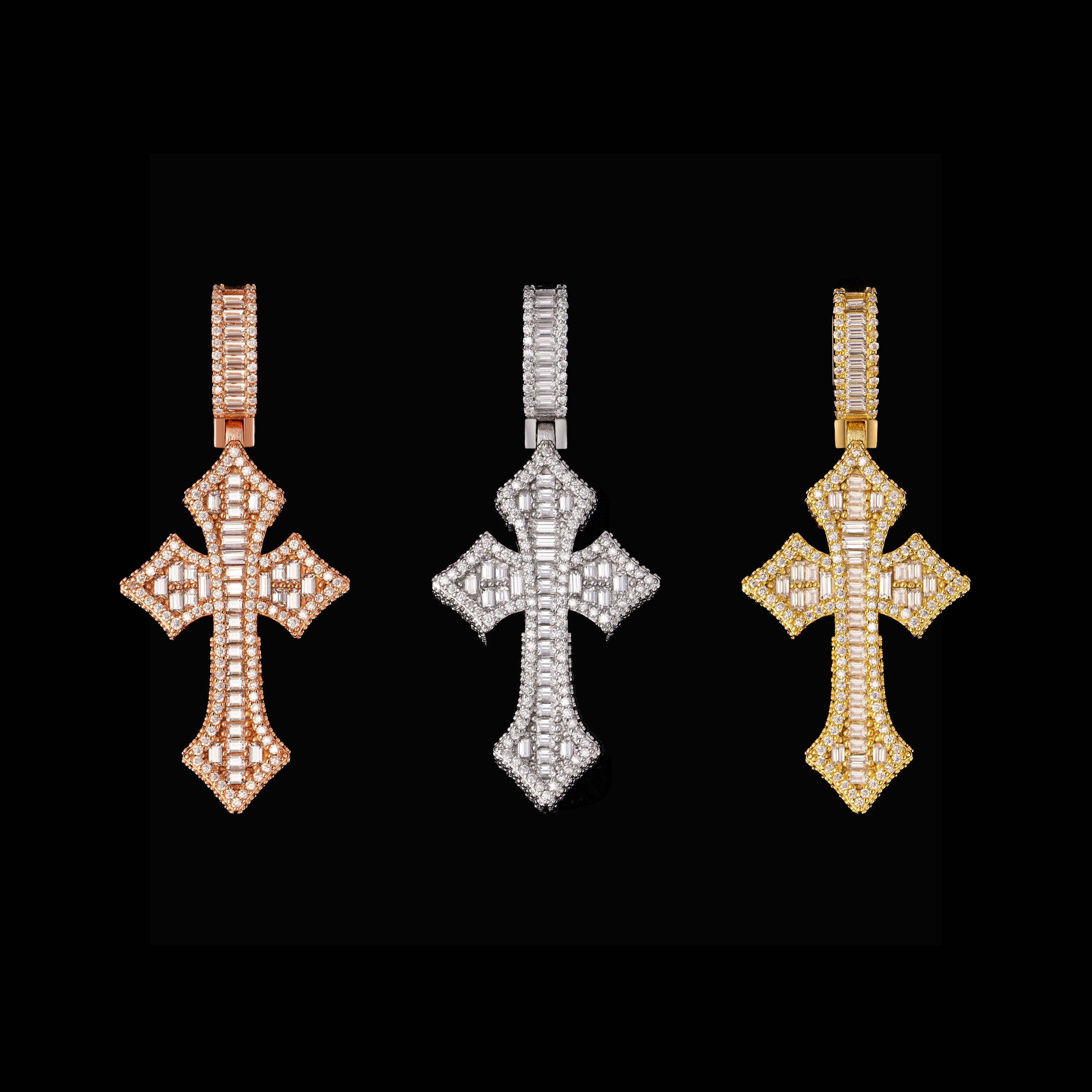 Baguette Cut Cross Pendant – Iced Out Moissanite Faith Necklace Charm – alternate product view 3