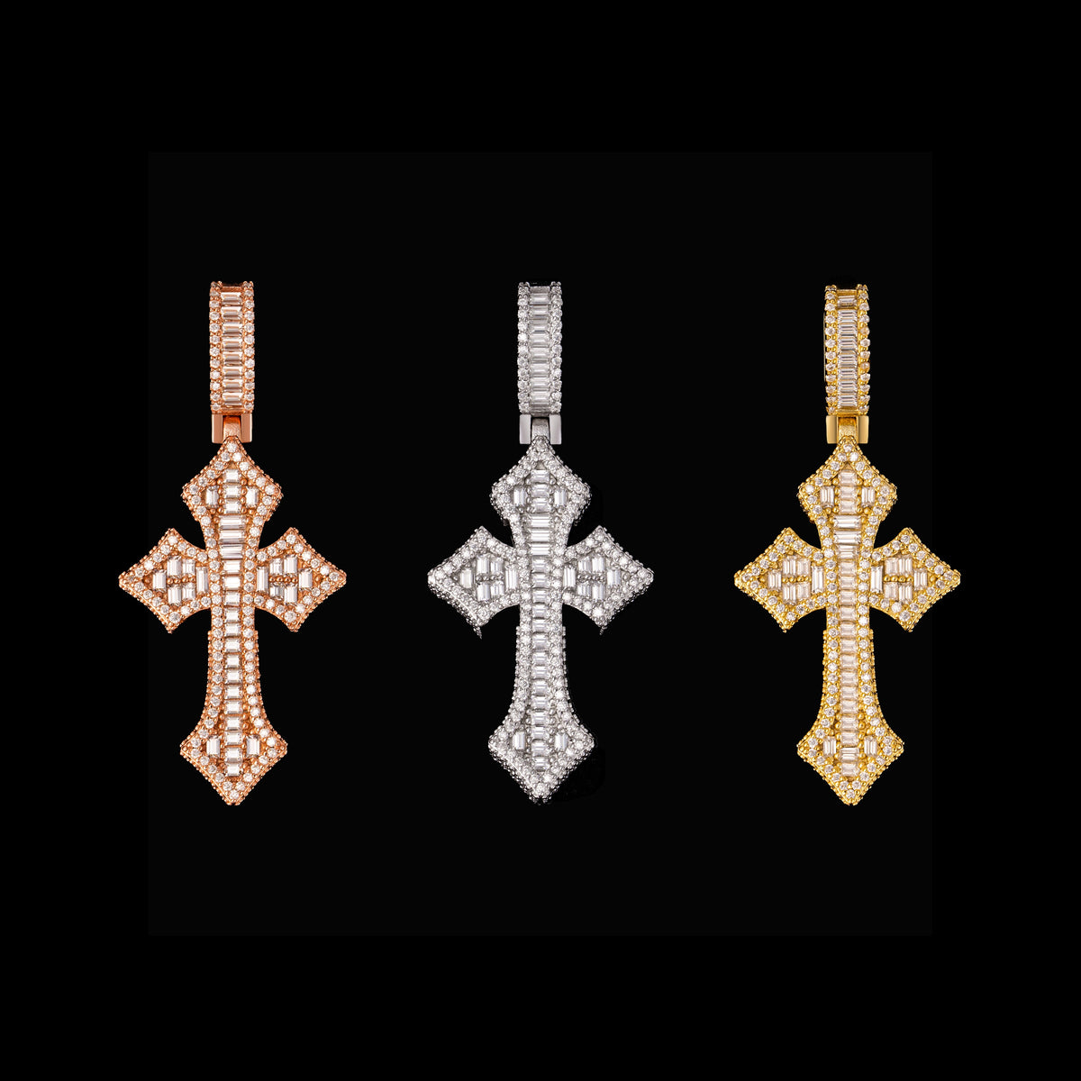 Baguette Cut Cross Pendant – Iced Out Moissanite Faith Necklace Charm – alternate product view 3