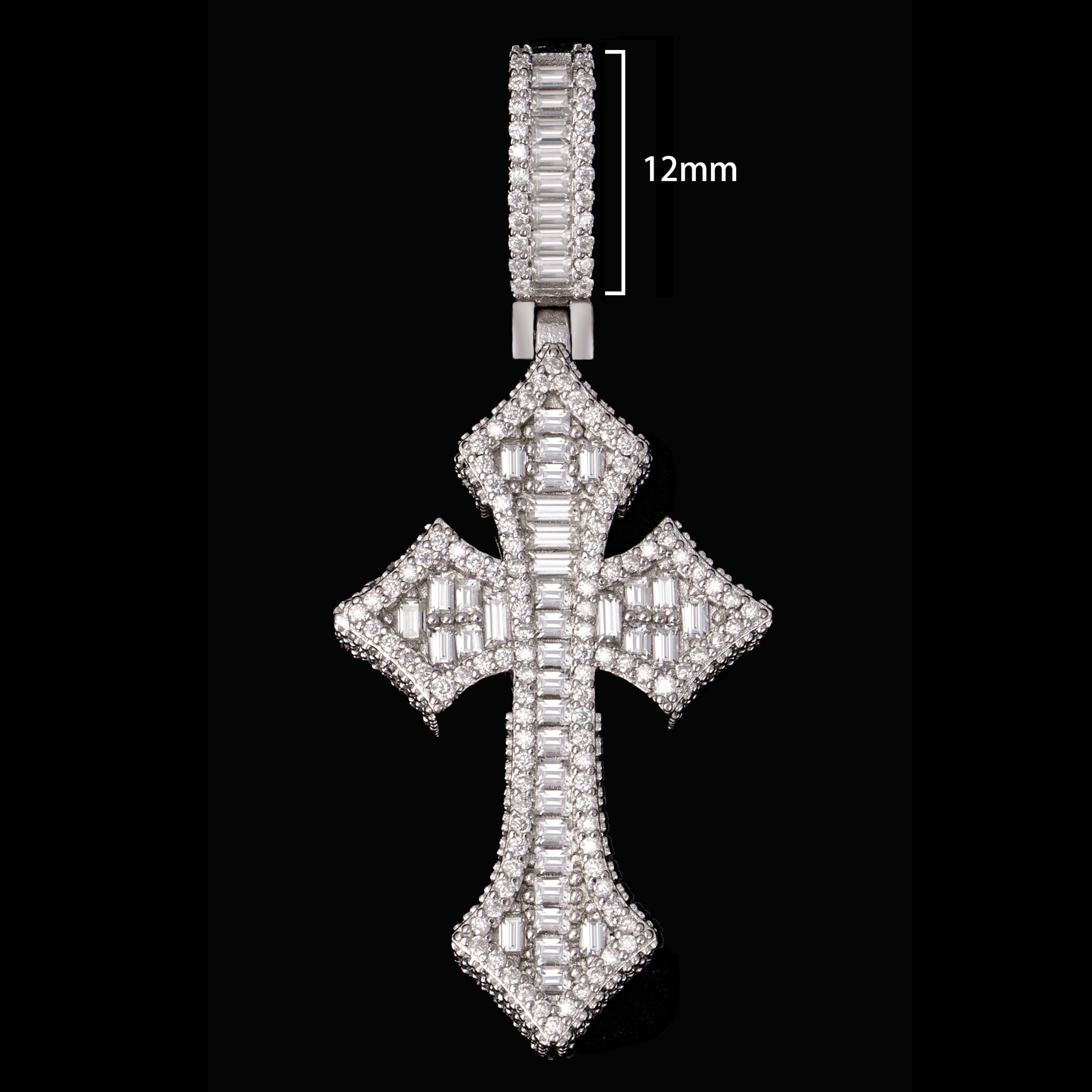 Baguette Cut Cross Pendant – Iced Out Moissanite Faith Necklace Charm – alternate product view 5