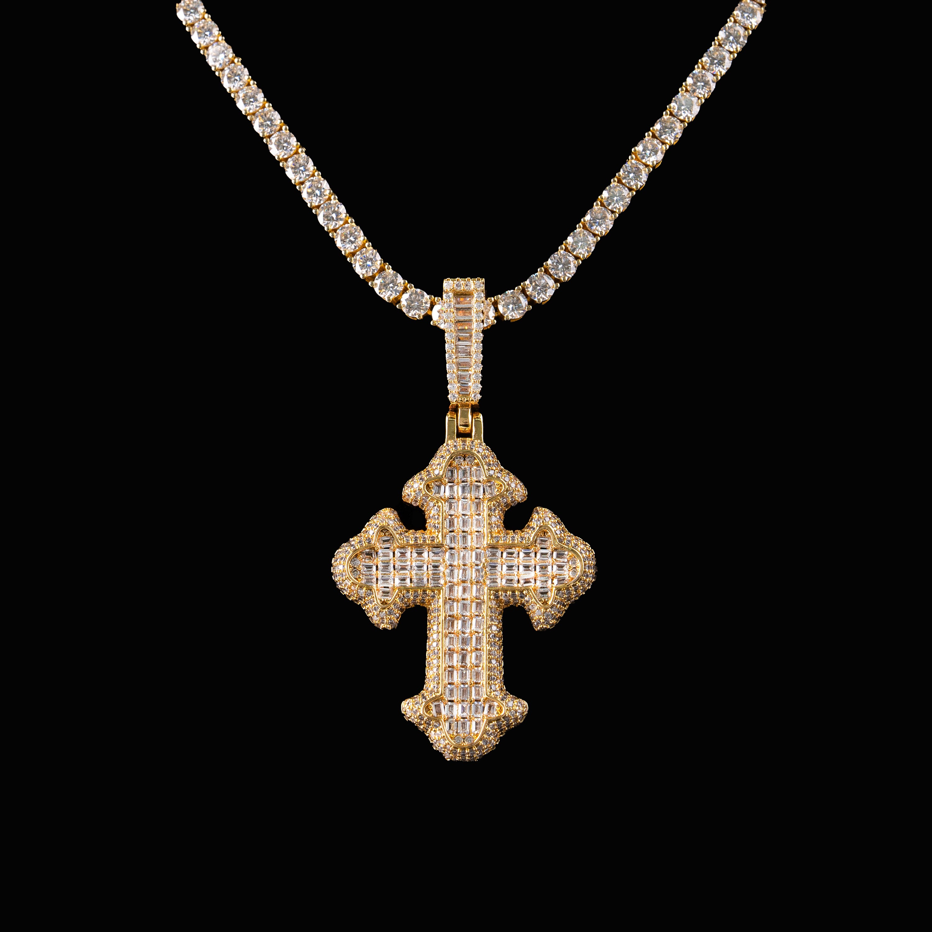 Iced Cross Pendant Baguette & Round Moissanite Fully Flooded Statement Piece – alternate product view 8