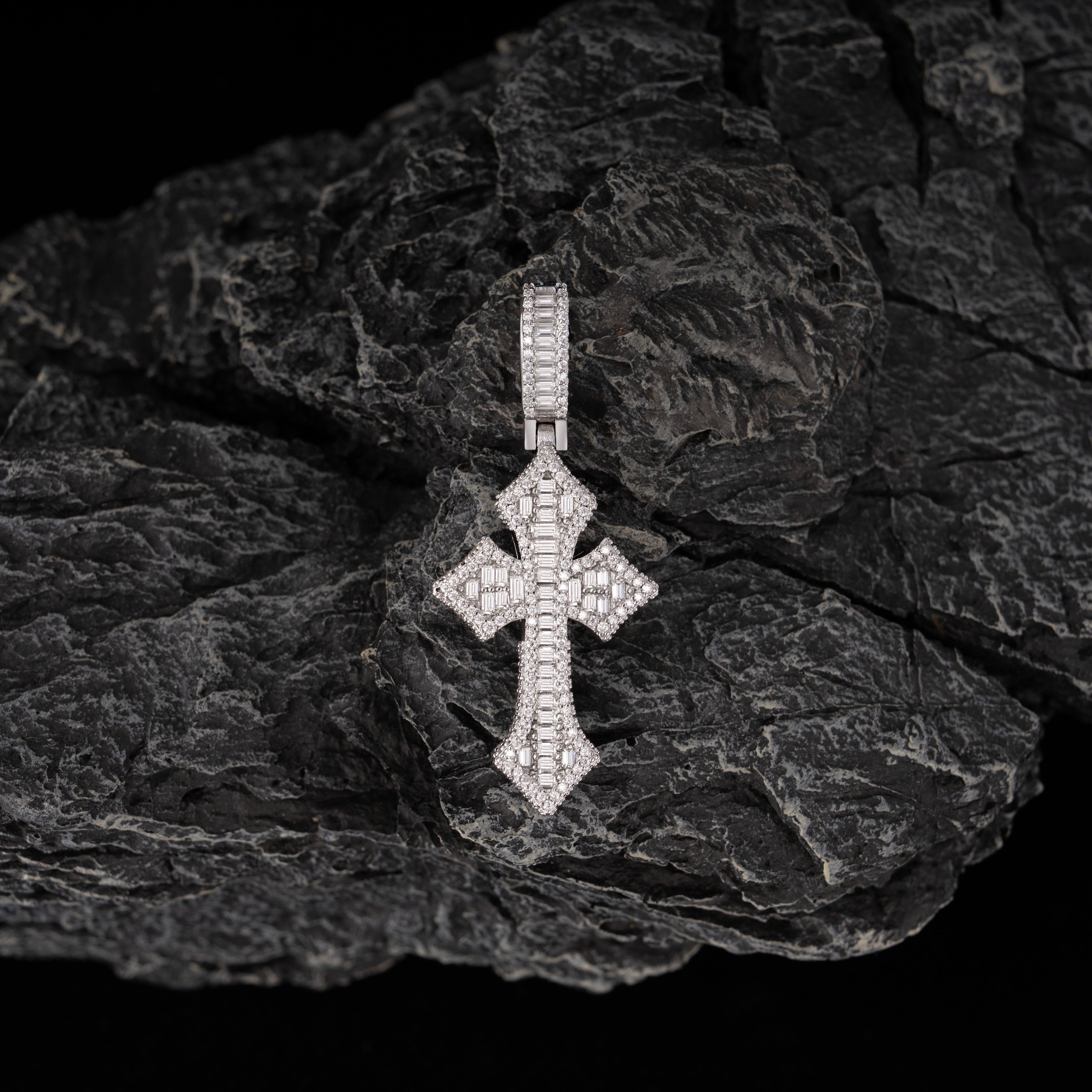 Baguette Cut Cross Pendant – Iced Out Moissanite Faith Necklace Charm – alternate product view 6