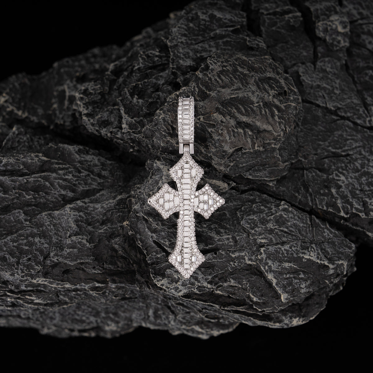 Baguette Cut Cross Pendant – Iced Out Moissanite Faith Necklace Charm – alternate product view 6
