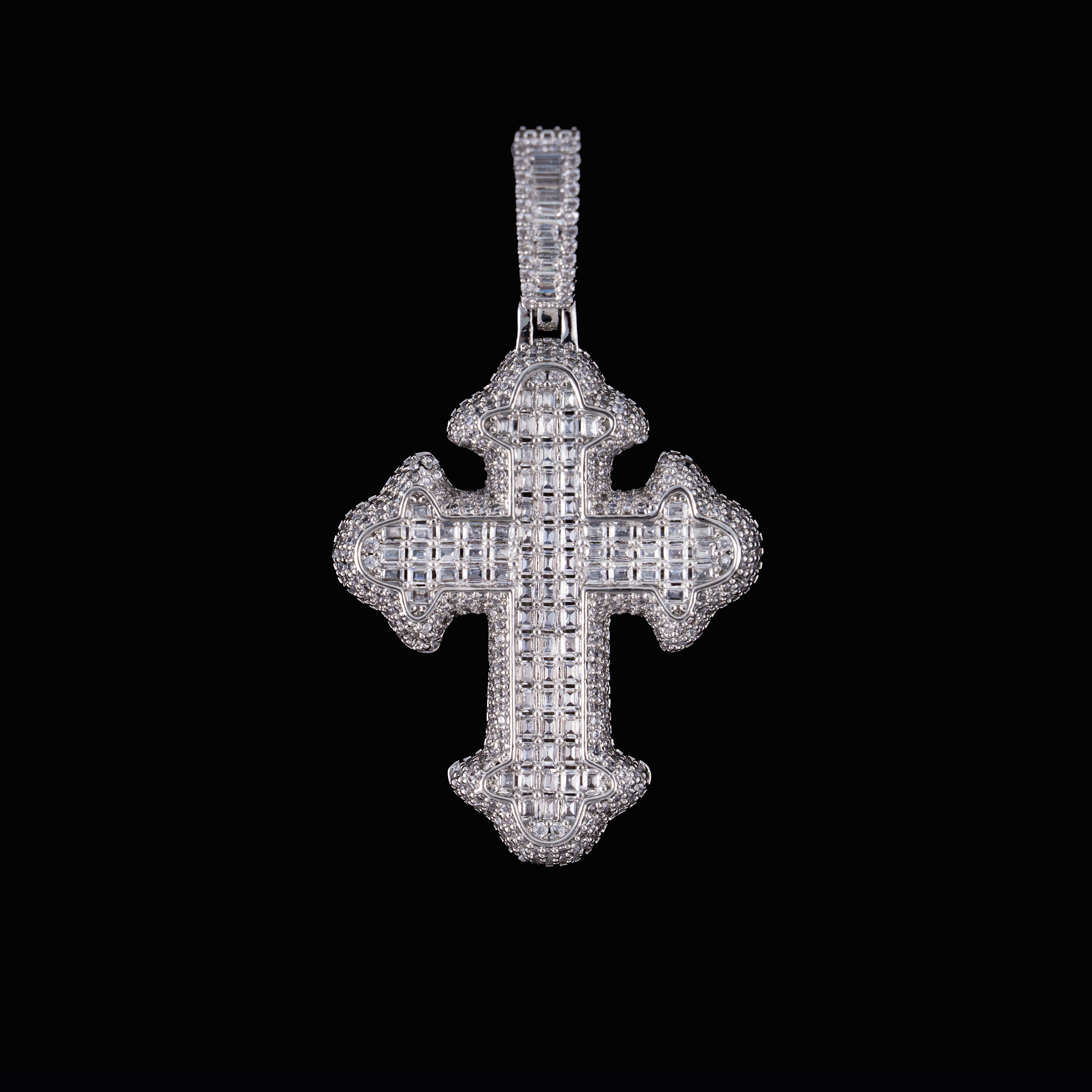 Iced Cross Pendant Baguette & Round Moissanite Fully Flooded Statement Piece – alternate product view 9