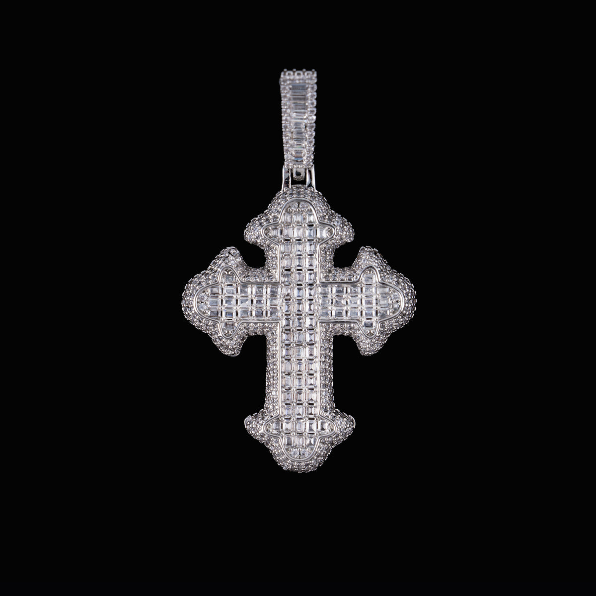 Iced Cross Pendant Baguette & Round Moissanite Fully Flooded Statement Piece – alternate product view 9