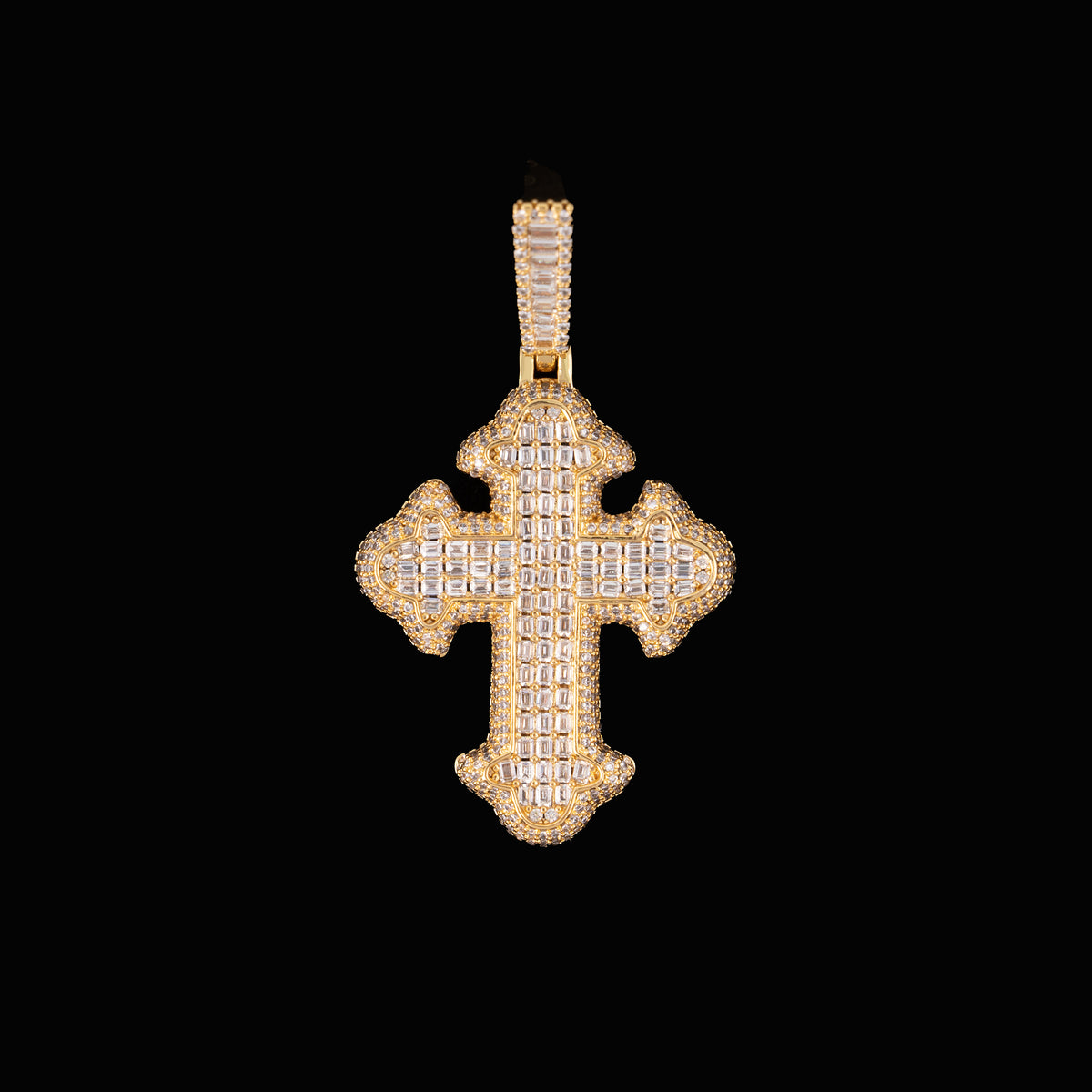 Iced Cross Pendant Baguette & Round Moissanite Fully Flooded Statement Piece – alternate product view 10