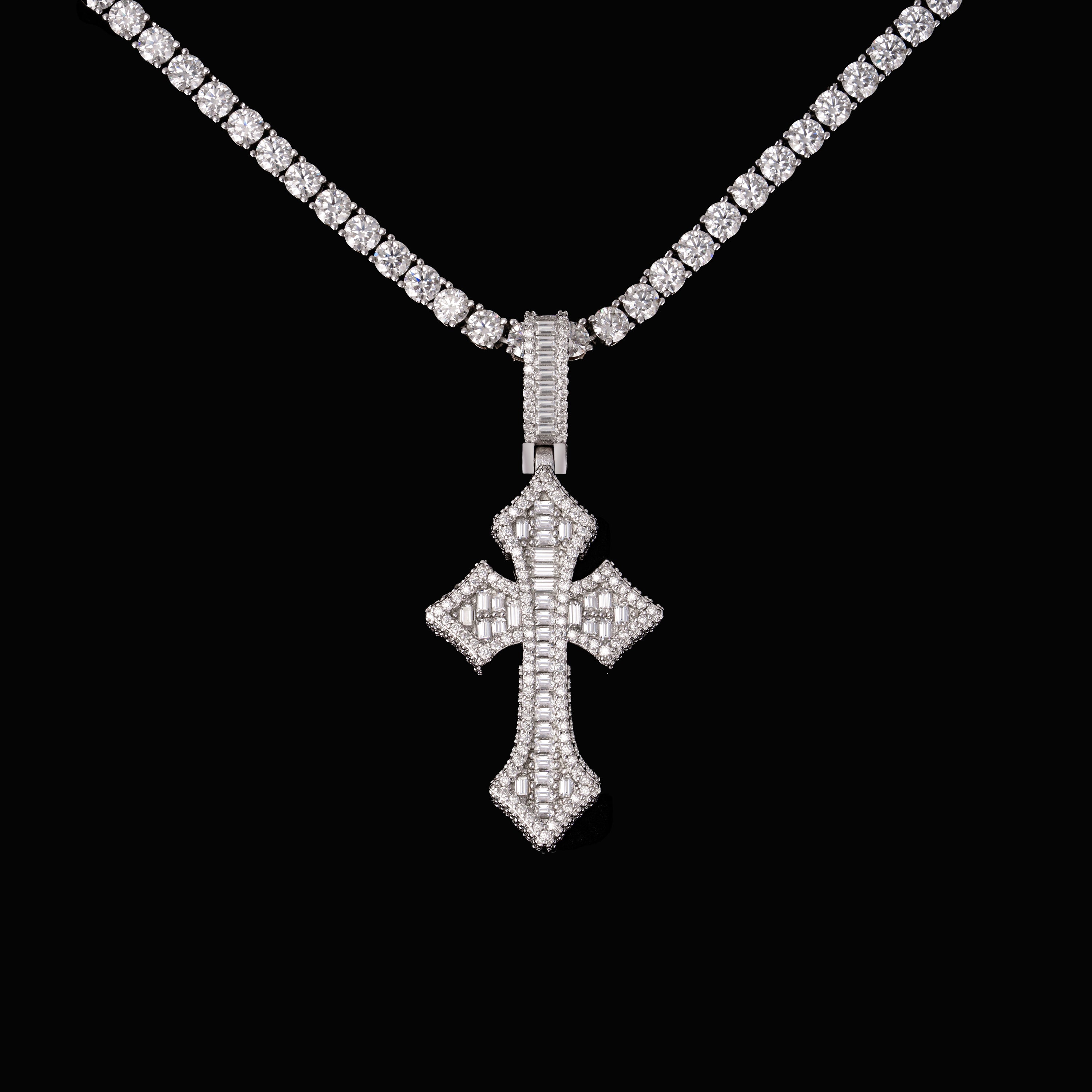 Baguette Cut Cross Pendant – Iced Out Moissanite Faith Necklace Charm – alternate product view 4