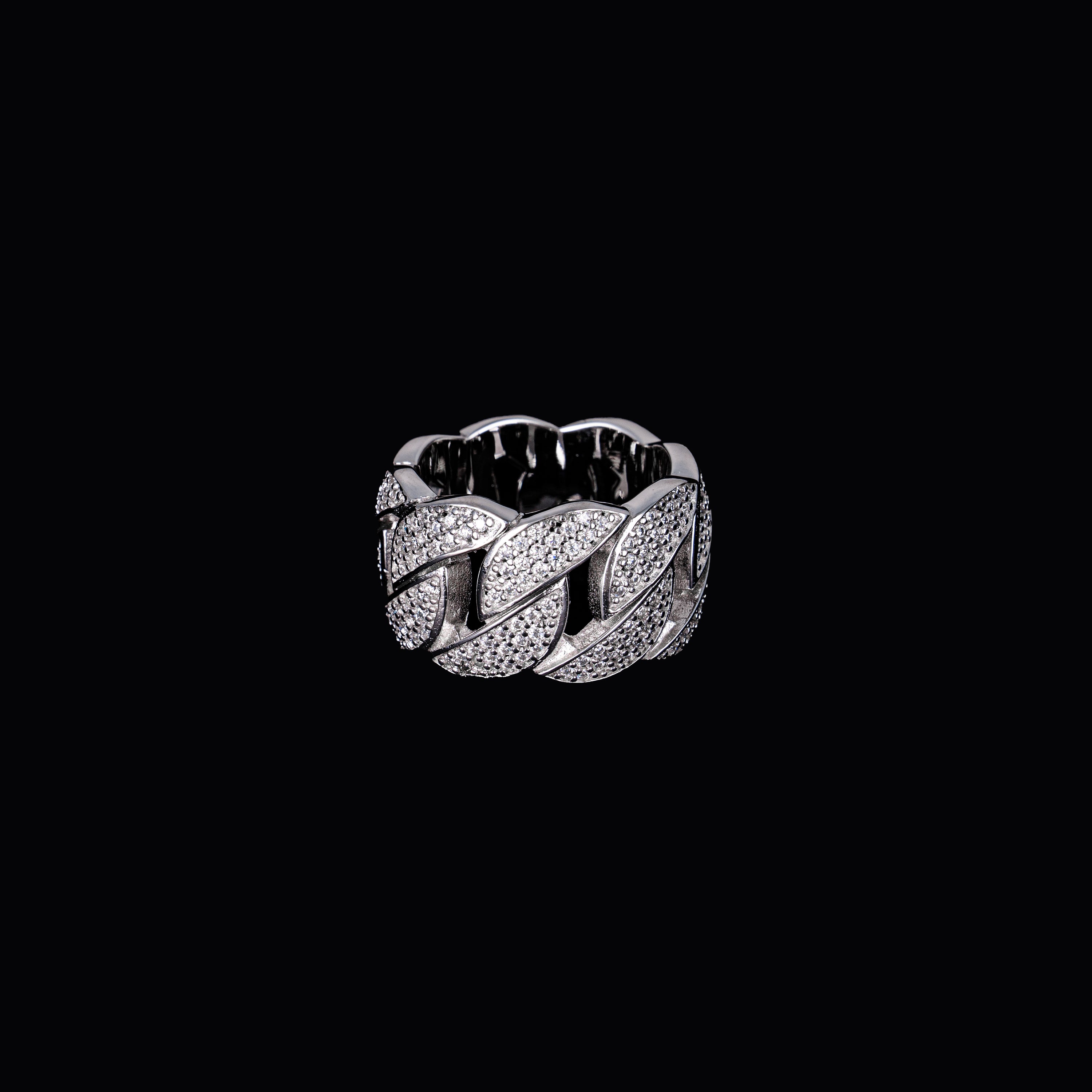 Iced Out Cuban Link Ring 3 Row Moissanite Pavé Statement Ring – alternate product view 2