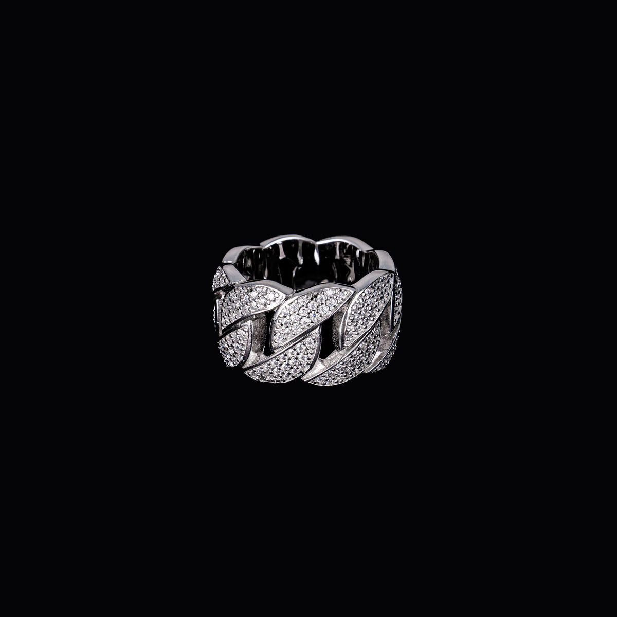Iced Out Cuban Link Ring 3 Row Moissanite Pavé Statement Ring – alternate product view 2