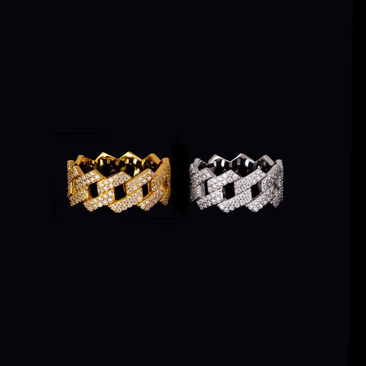 Iced Cuban Link Ring Full Pave Moissanite Band – alternate product view 2