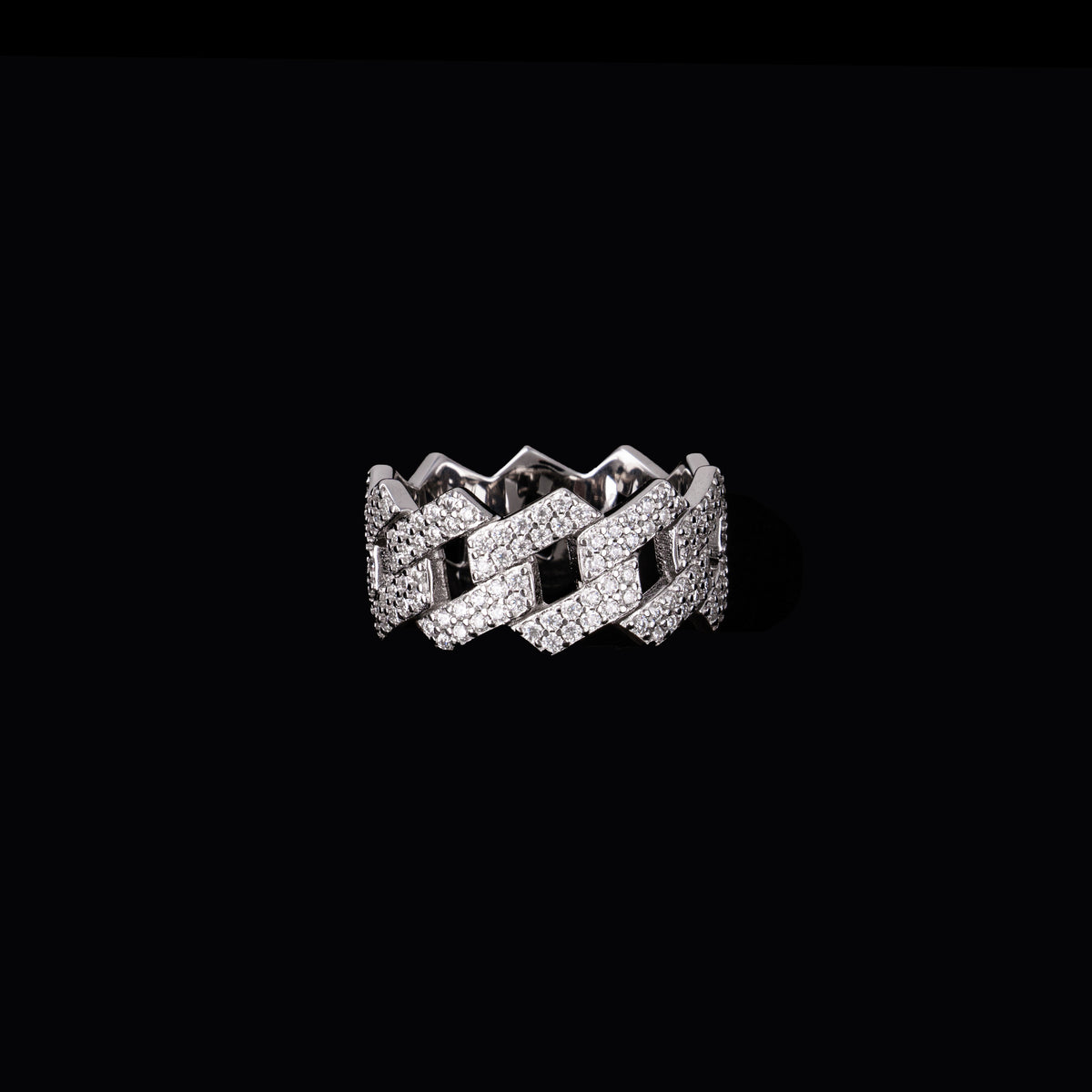 Iced Cuban Link Ring Full Pave Moissanite Band – alternate product view 4