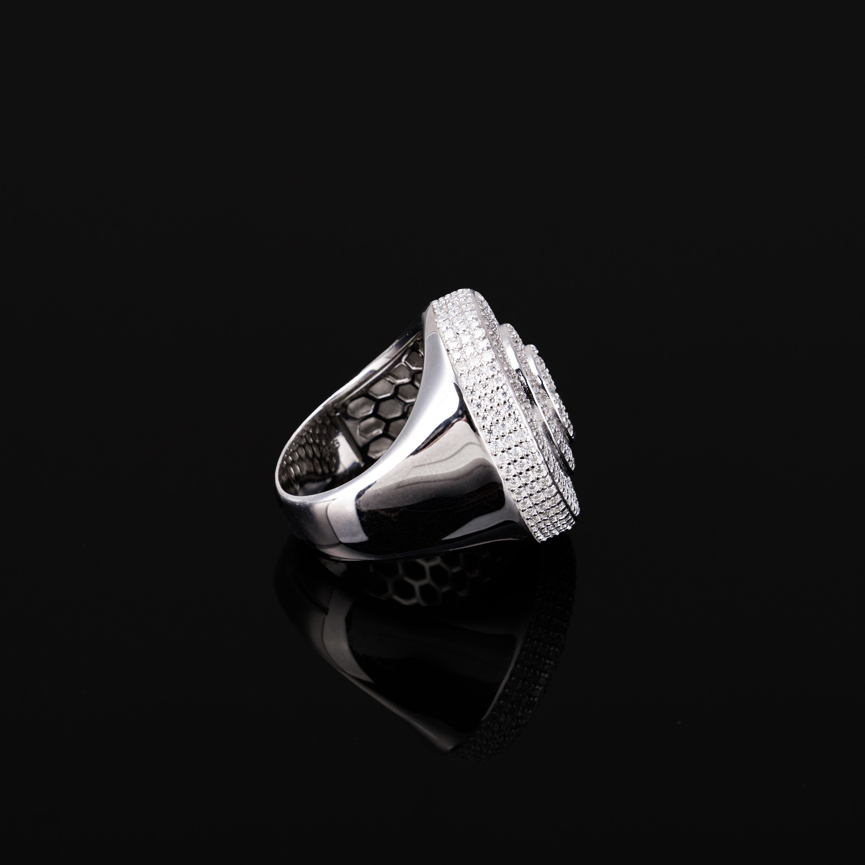 Iced Out Circle Signet Ring – Moissanite Statement Ring for Men – alternate product view 3