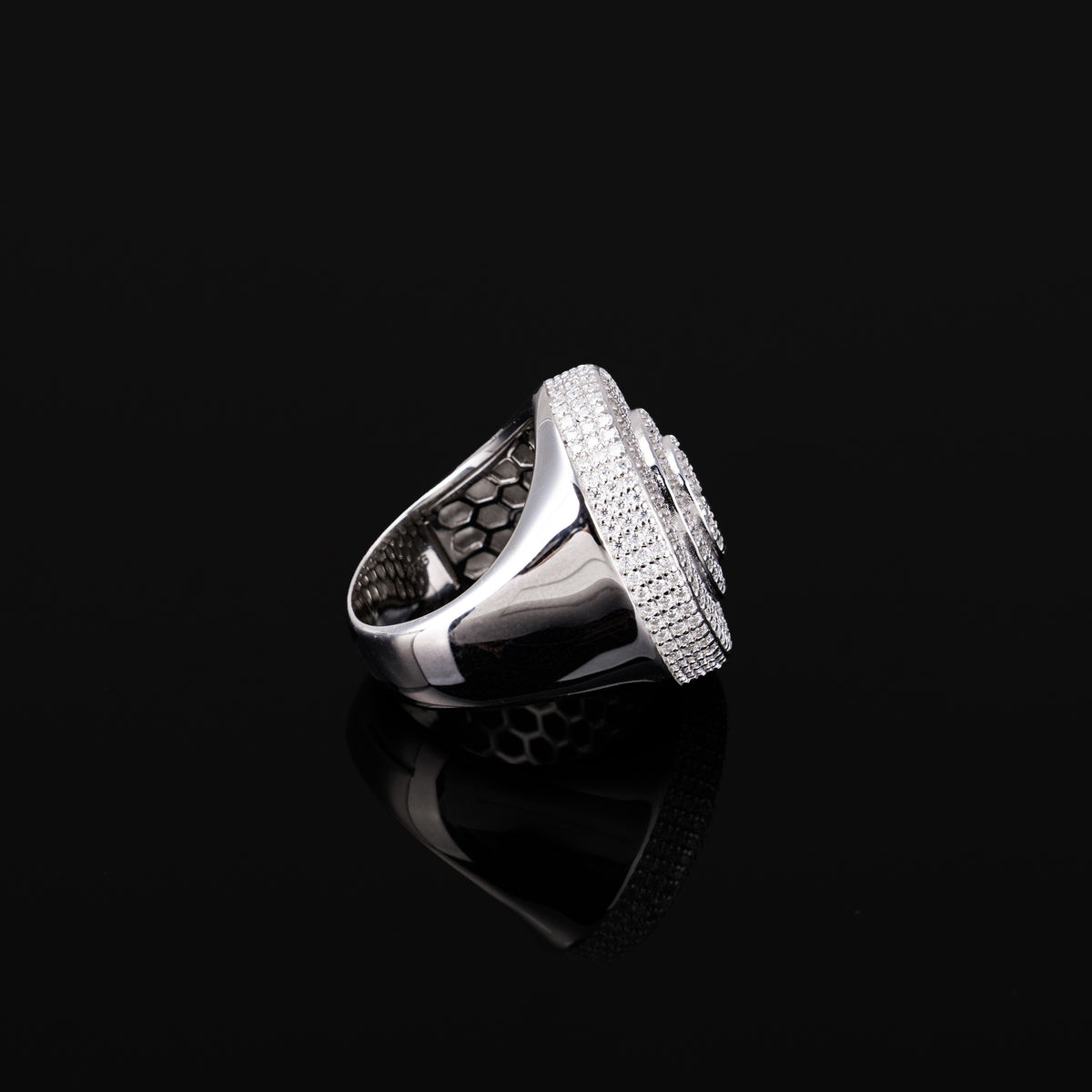 Iced Out Circle Signet Ring – Moissanite Statement Ring for Men – alternate product view 3