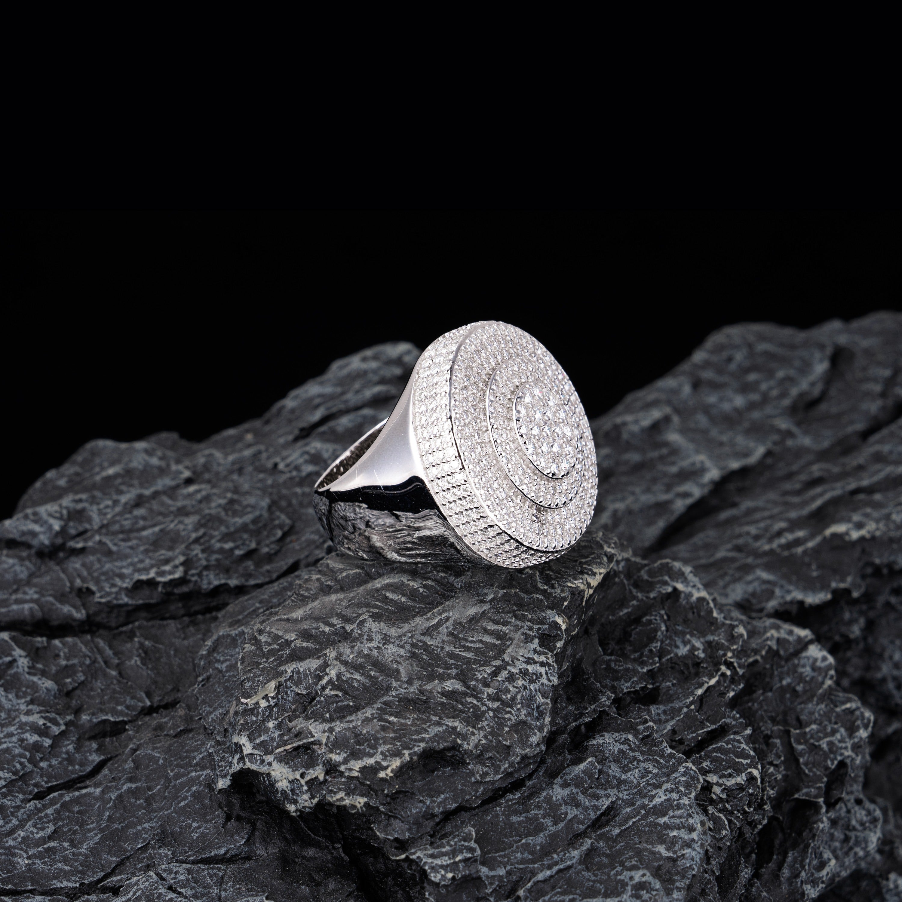 Iced Out Circle Signet Ring – Moissanite Statement Ring for Men by Sommarnox