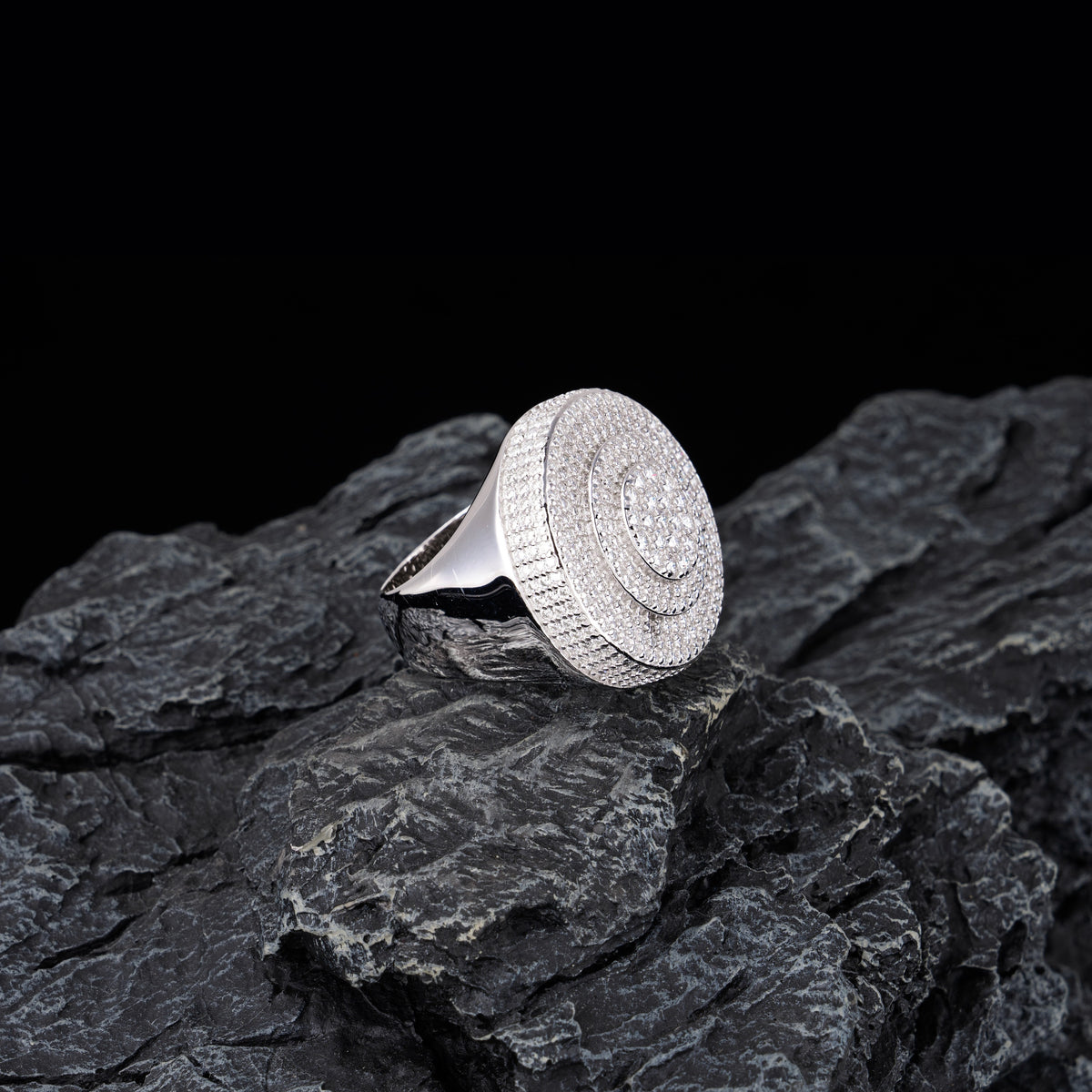 Iced Out Circle Signet Ring – Moissanite Statement Ring for Men by Sommarnox