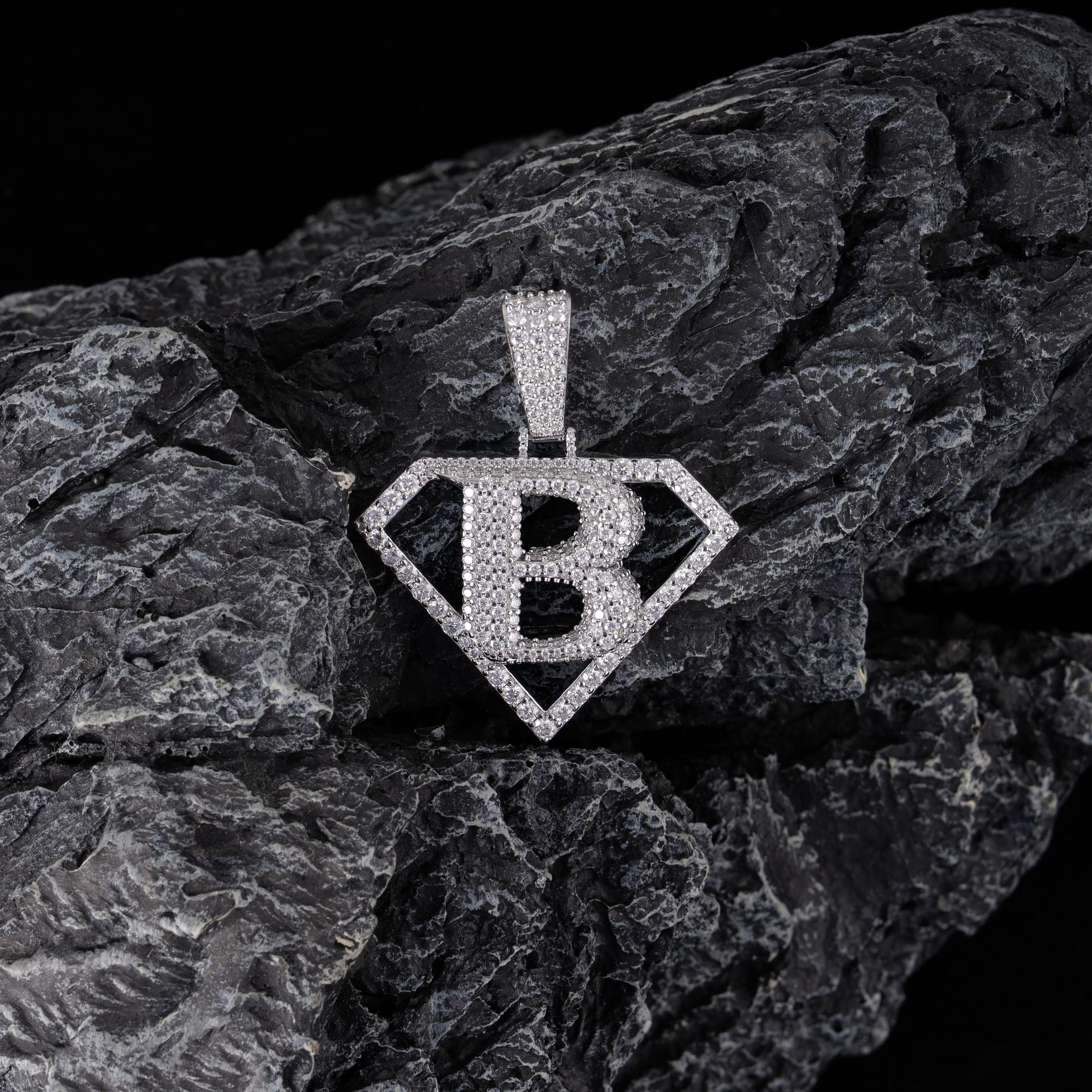 Moissanite Diamond-Shaped Letter B Pendant – alternate product view 2