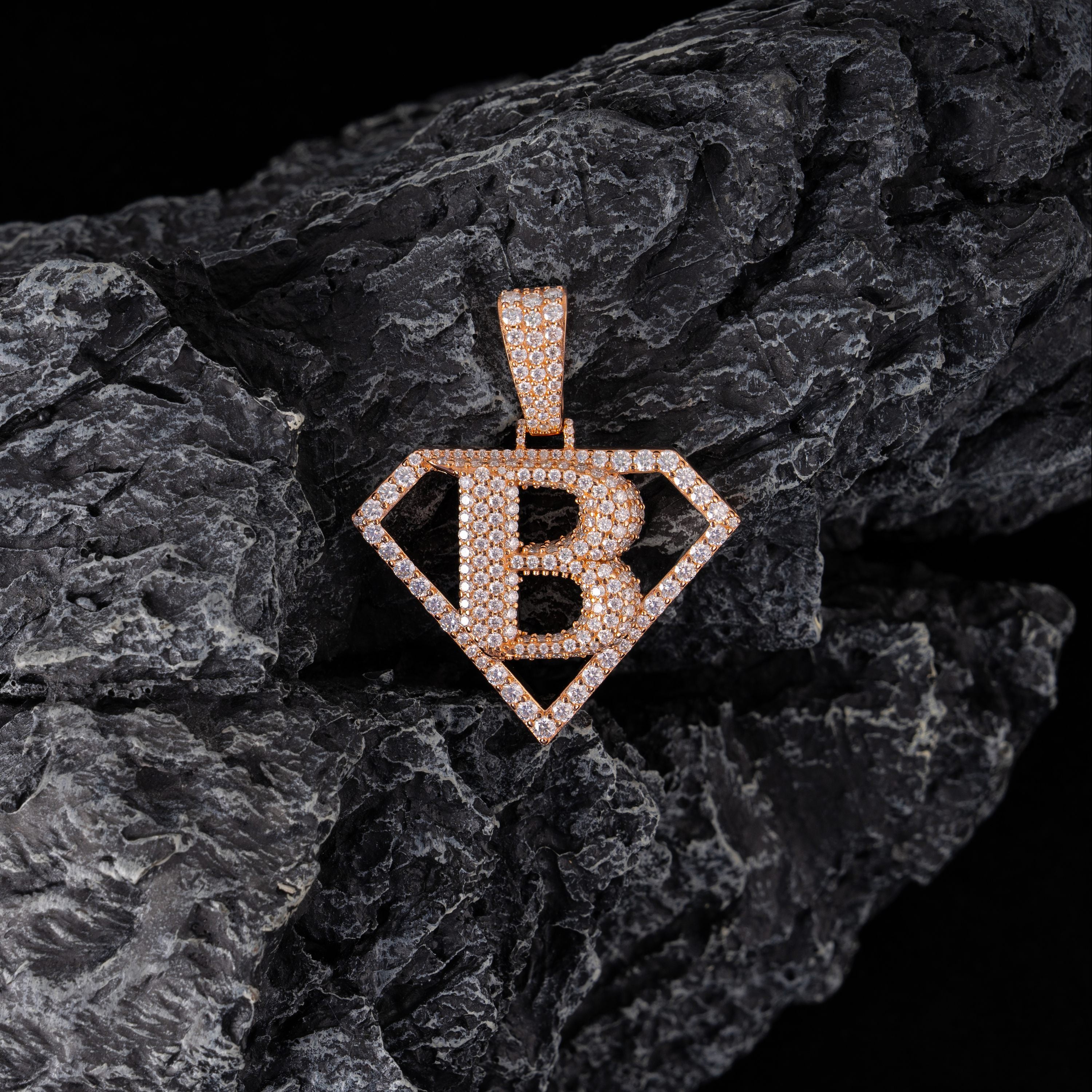 Moissanite Diamond-Shaped Letter B Pendant – alternate product view 3