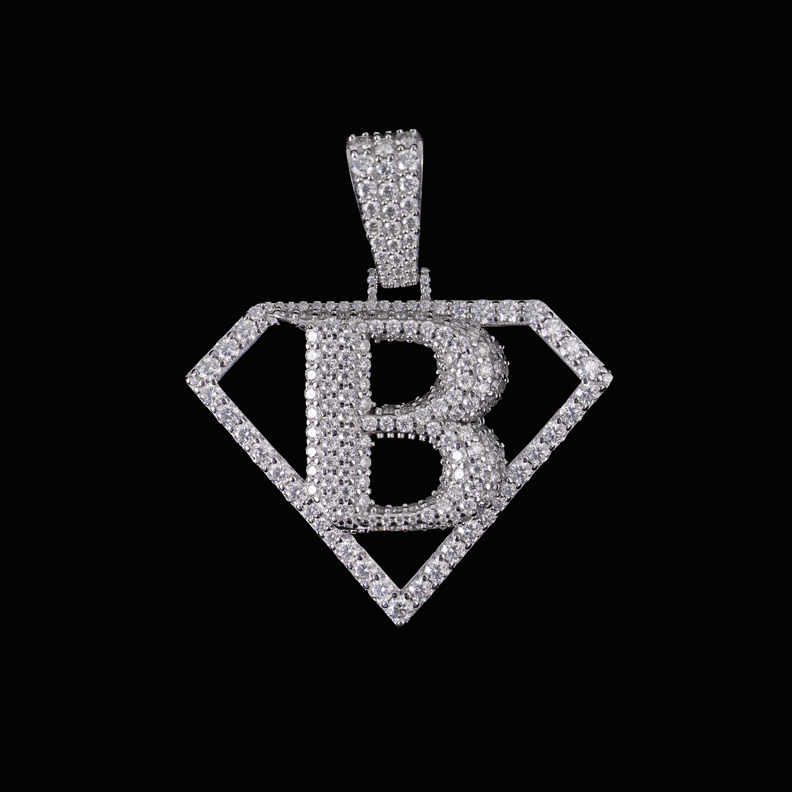 Moissanite Diamond-Shaped Letter B Pendant – alternate product view 4