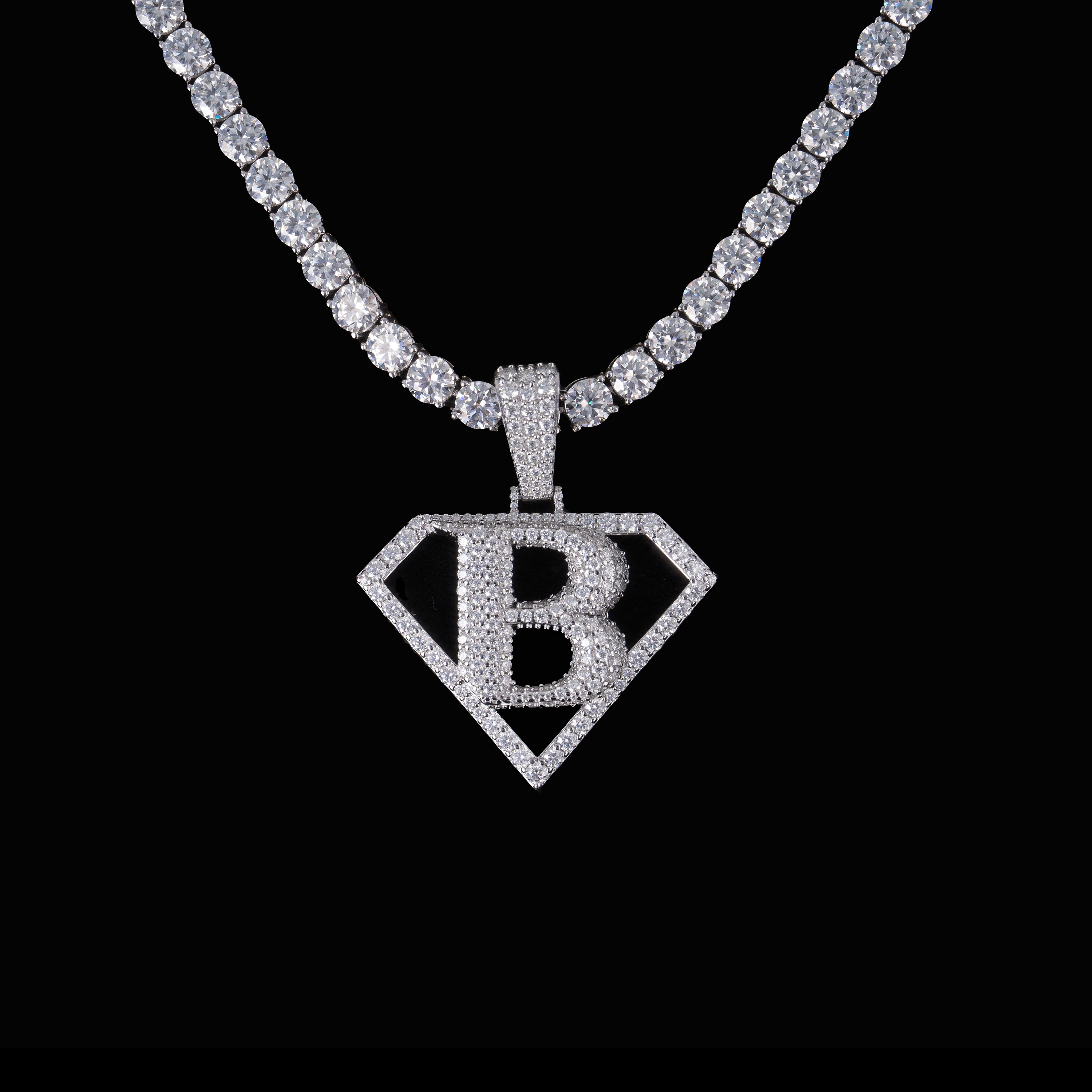 Moissanite Diamond-Shaped Letter B Pendant – alternate product view 6