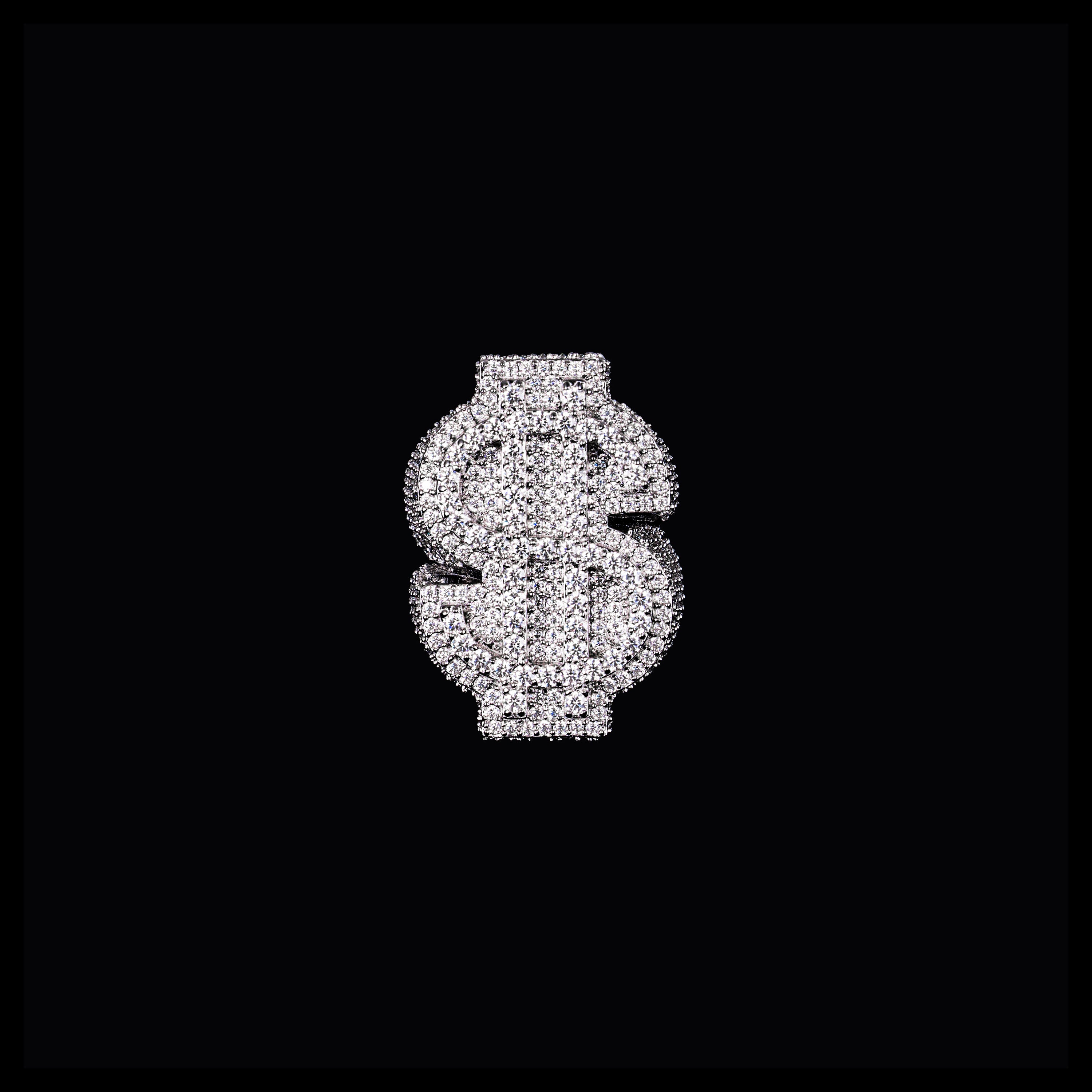Iced Out Dollar Sign Moissanite Ring VVS Pavé Statement Ring – alternate product view 3