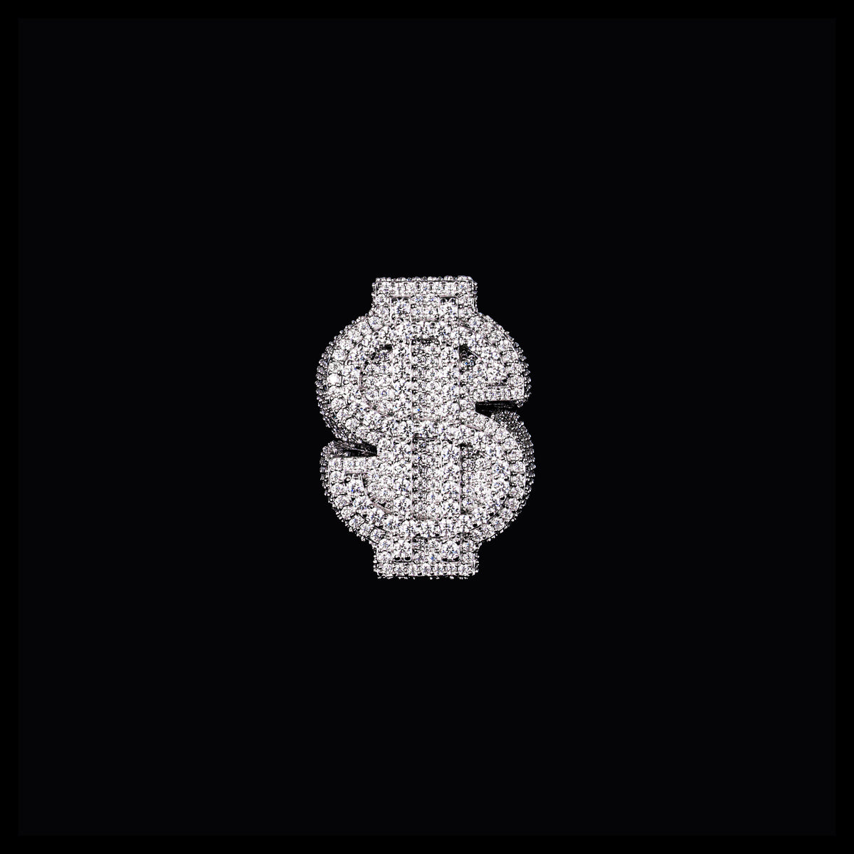 Iced Out Dollar Sign Moissanite Ring VVS Pavé Statement Ring – alternate product view 3