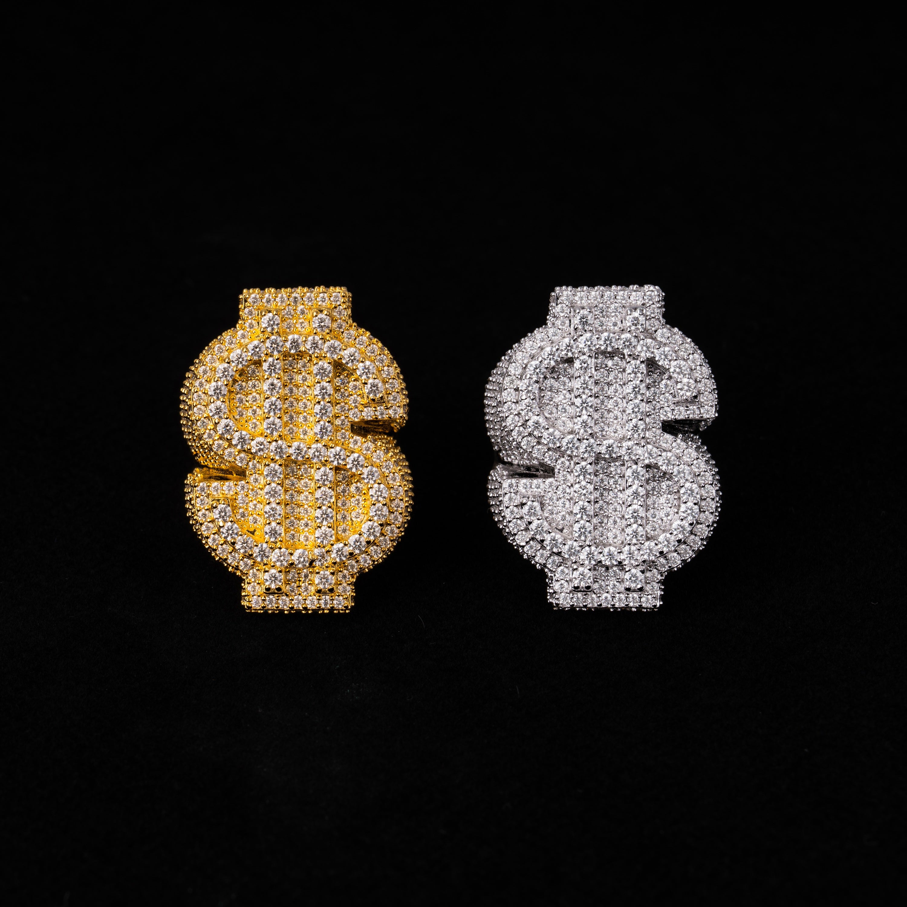 Iced Out Dollar Sign Moissanite Ring VVS Pavé Statement Ring by Sommarnox