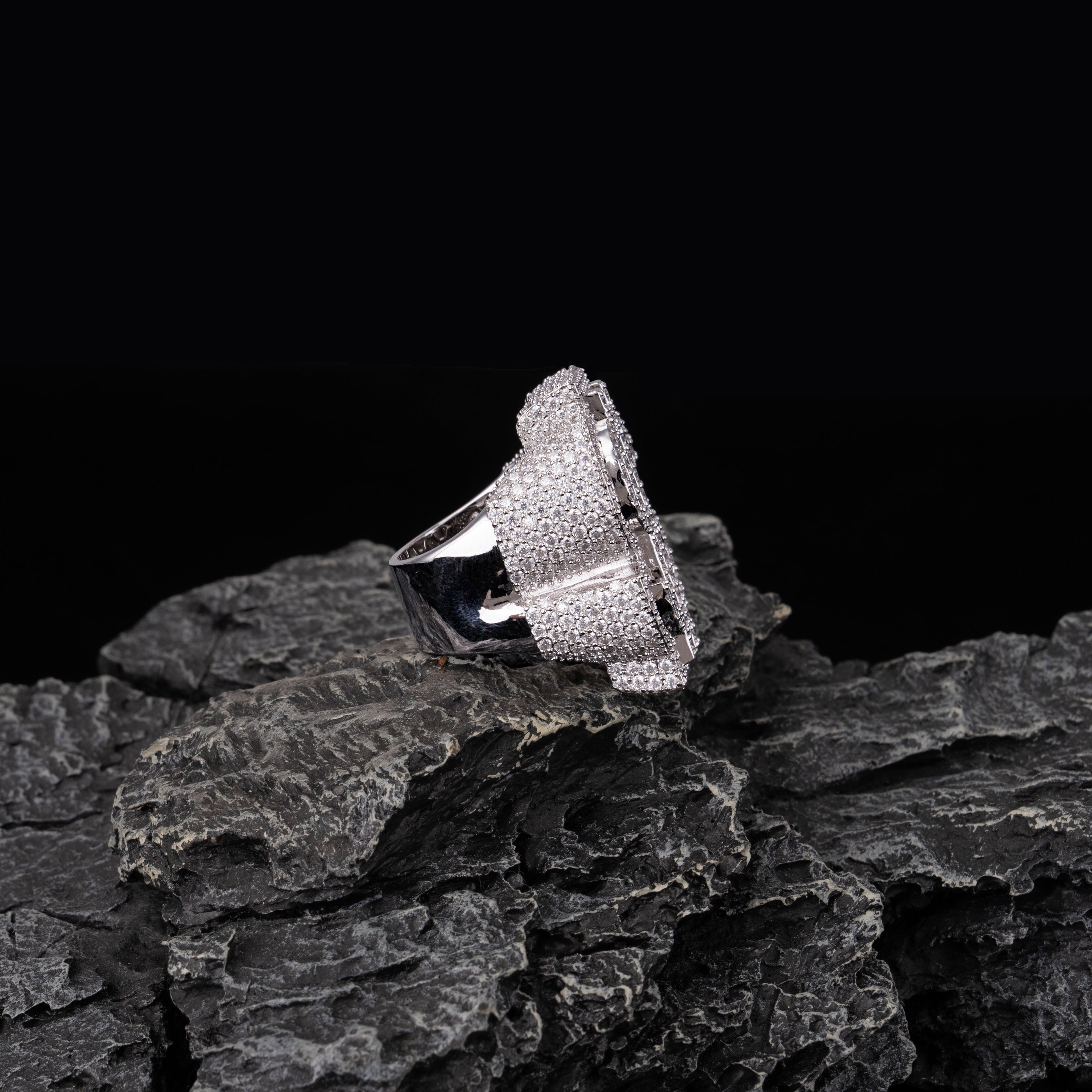 Iced Out Dollar Sign Moissanite Ring VVS Pavé Statement Ring – alternate product view 4