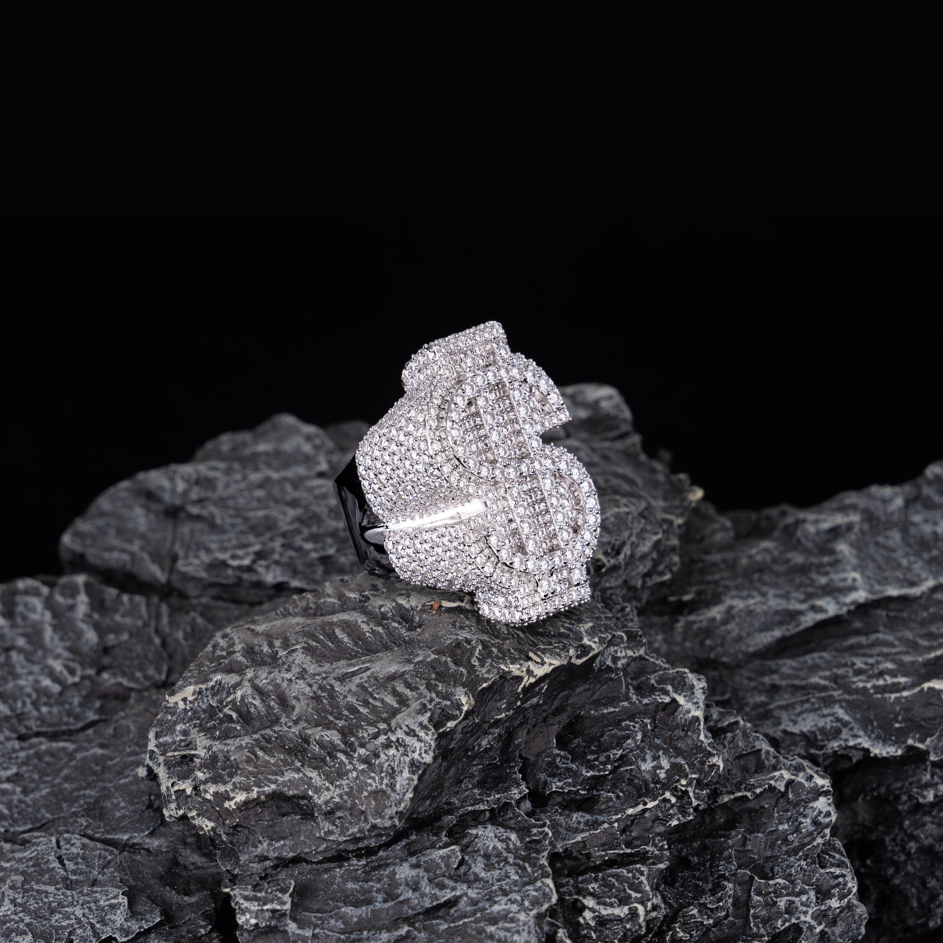 Iced Out Dollar Sign Moissanite Ring VVS Pavé Statement Ring – alternate product view 5