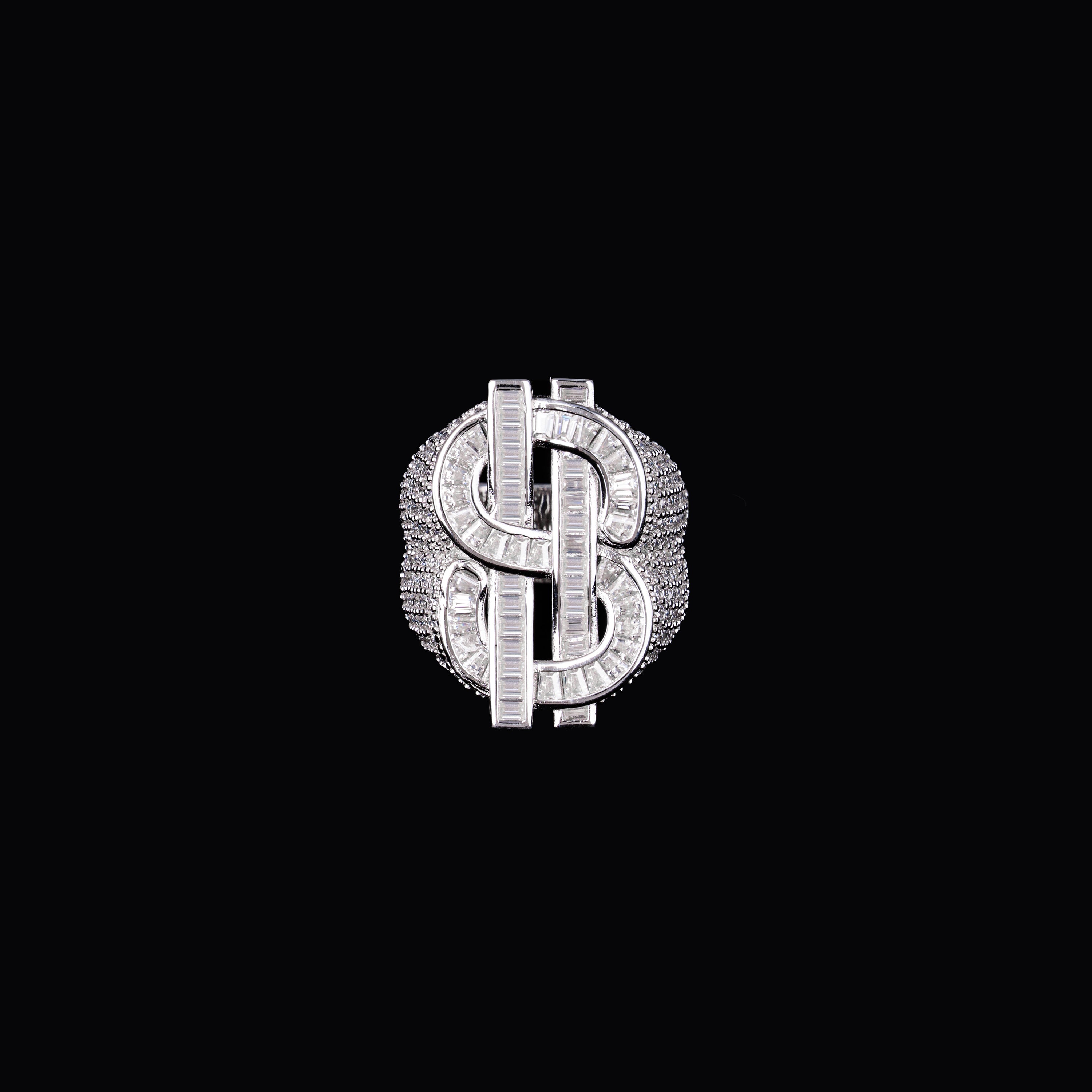 Iced Out Dollar Sign Baguette Moissanite Ring VVS Half Pavé Statement Ring – alternate product view 4