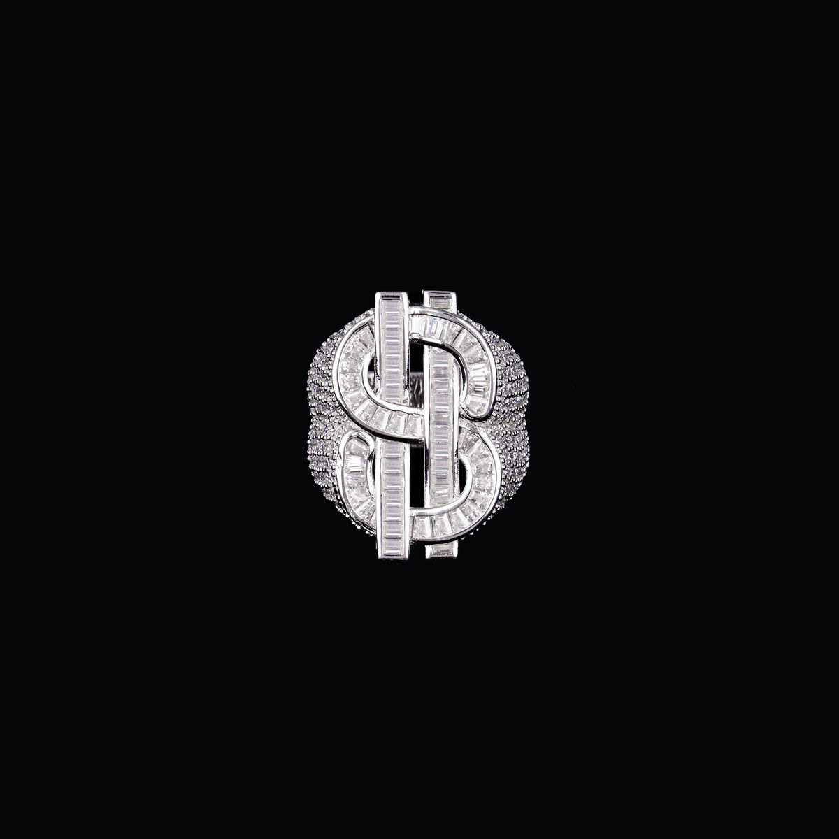 Iced Out Dollar Sign Baguette Moissanite Ring VVS Half Pavé Statement Ring – alternate product view 4