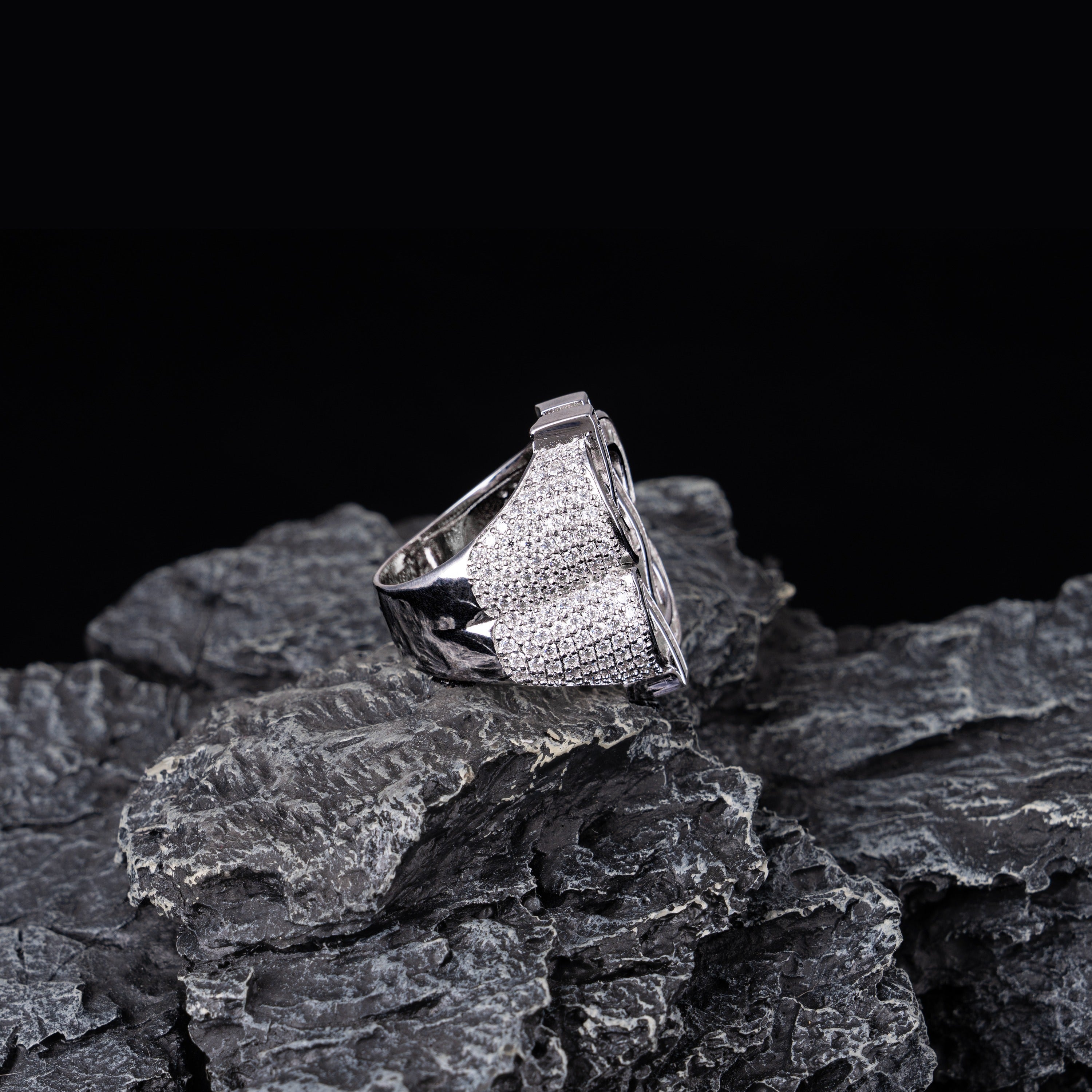 Iced Out Dollar Sign Baguette Moissanite Ring VVS Half Pavé Statement Ring – alternate product view 3